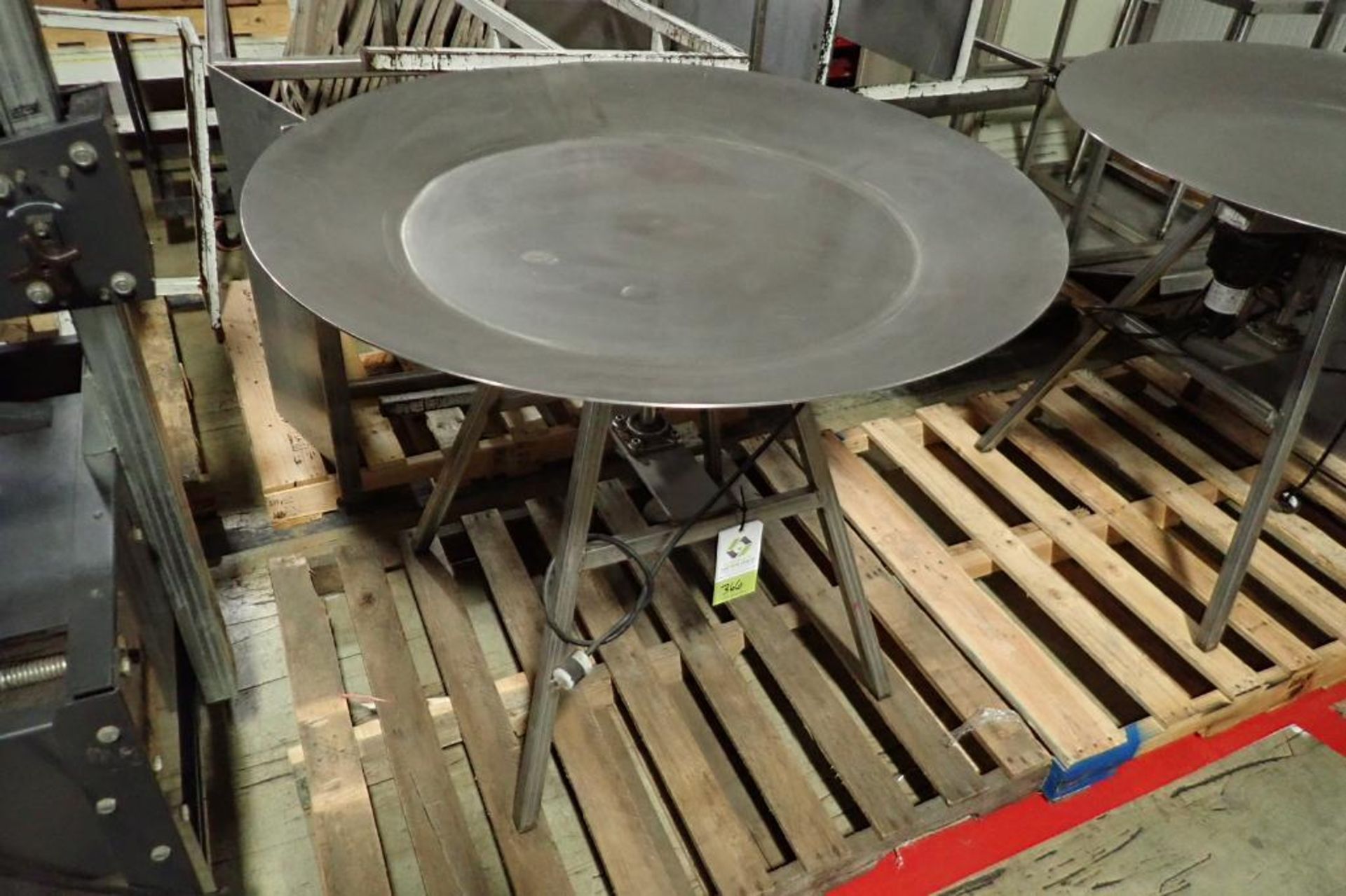 SS Rotating accumulating table, 44 in dia., with drive. **Rigging Fee: $50**