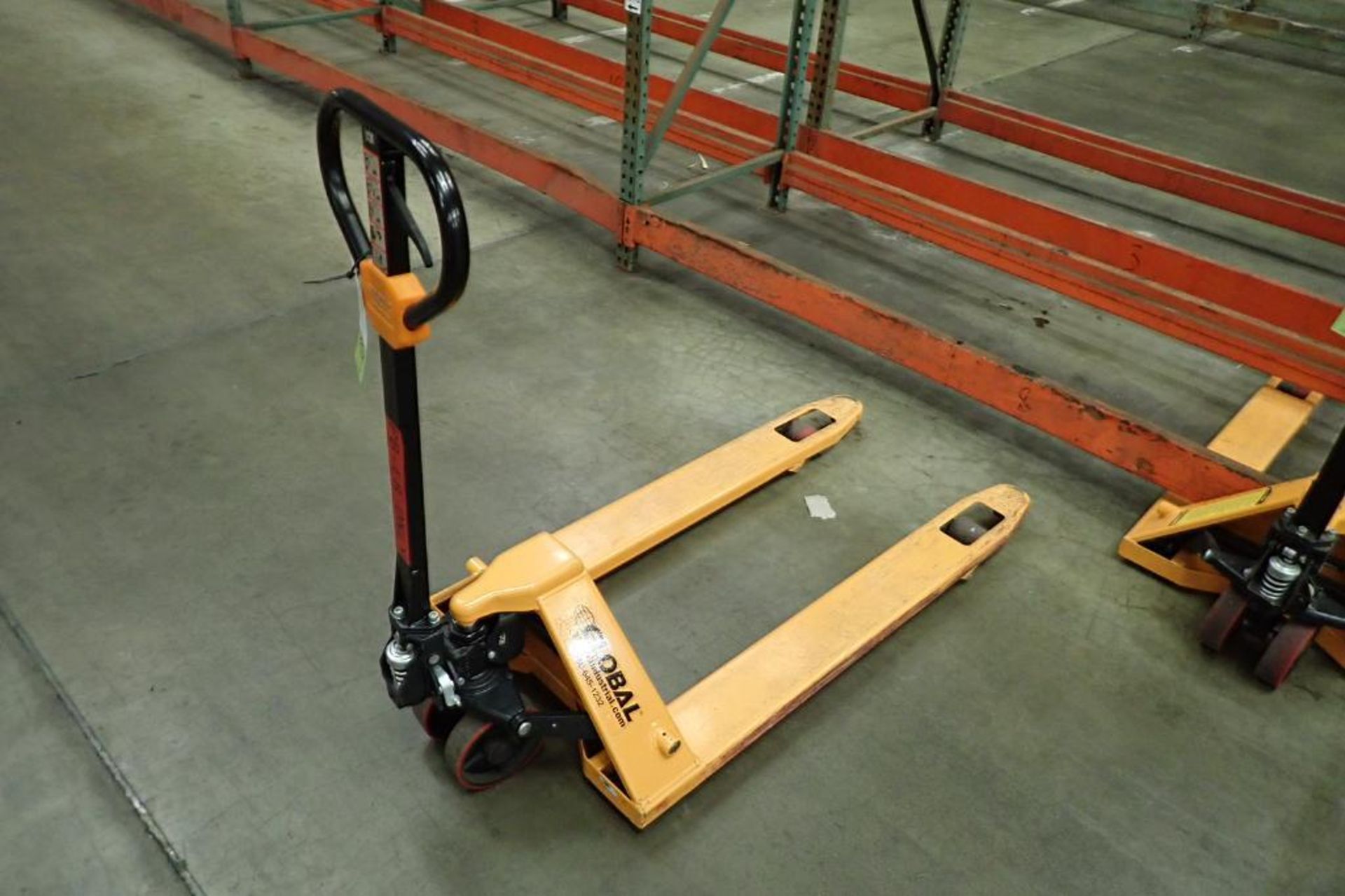 Global Industrial 5500 lb hand pallet jack, SN F695068, yellow. **Rigging Fee: $10** - Image 3 of 6