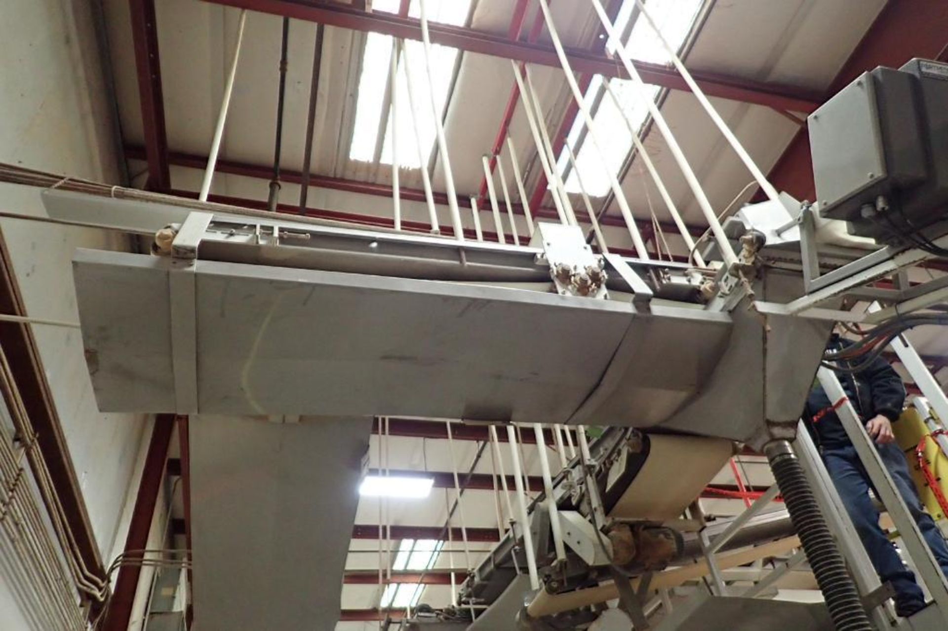 SS belt conveyor, 10 ft. long x 24 in. wide, suspended from ceiling, with motor and drive. **Rigging - Image 2 of 3