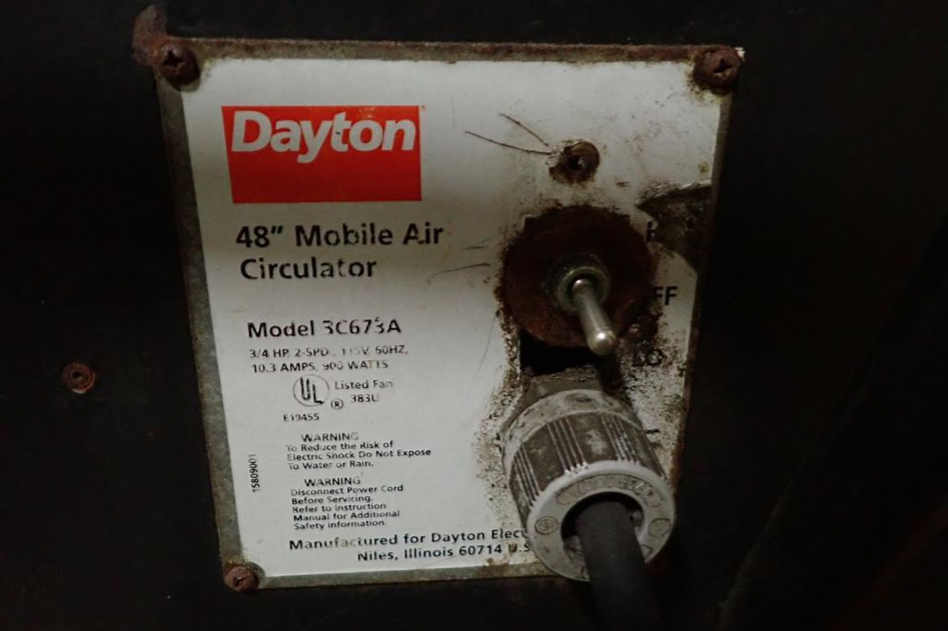 Dayton 48 in. box floor fan, Model 3C673A.. **Rigging Fee: $10** - Image 4 of 5