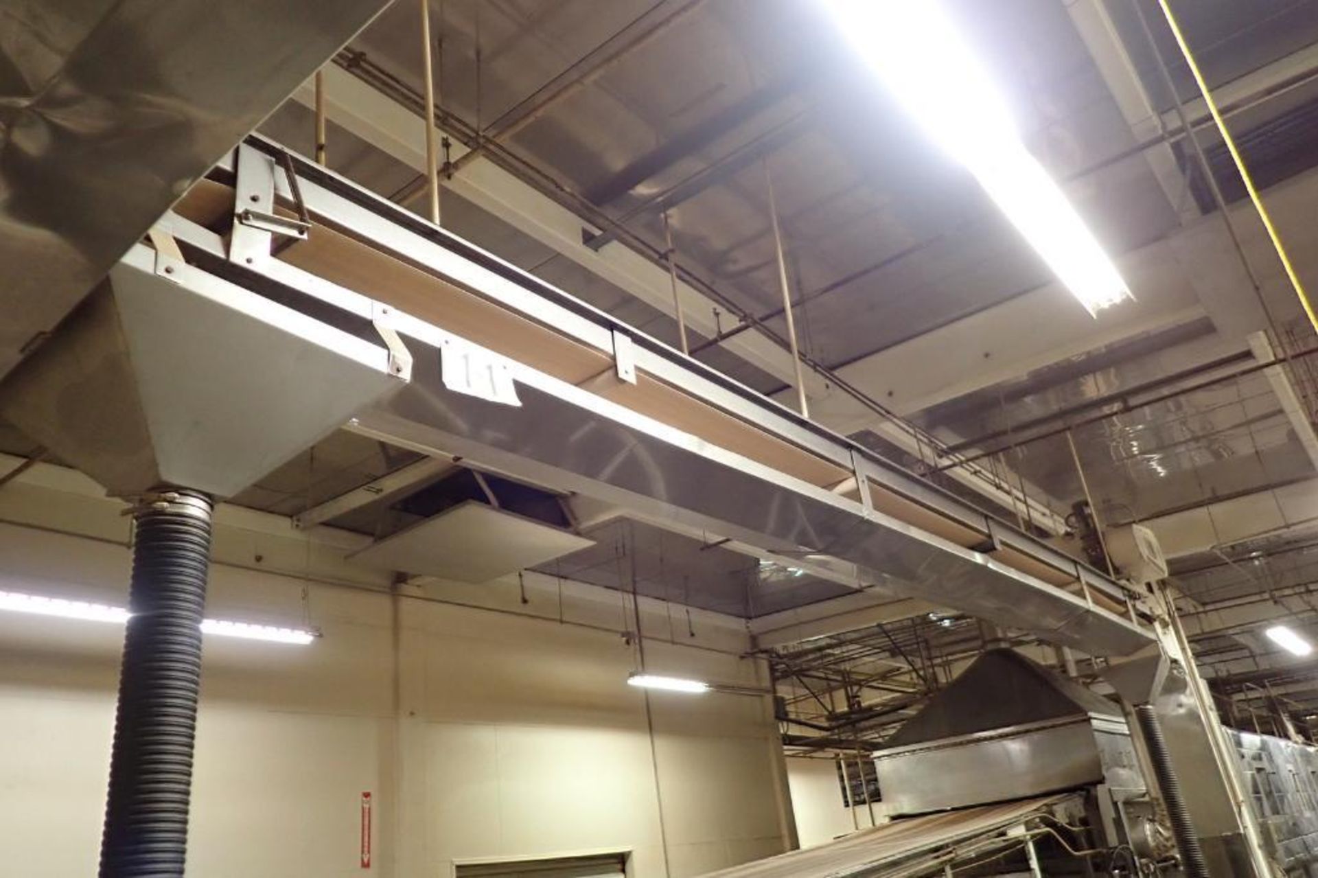 SS belt conveyor, 24 ft. long x 18 in. wide, suspended from ceiling, with motor and drive. **Rigging - Image 4 of 4