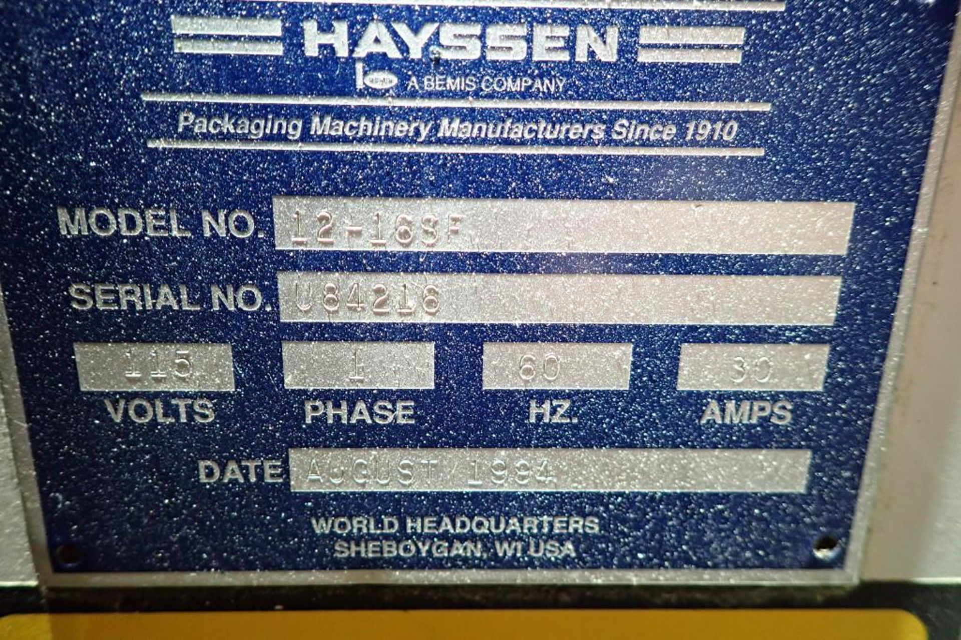 1994 Hayssen bagger, Model 12-16SF, SN U84216, 16 in. jaw, 26 in. web.. **Rigging Fee: $400** - Image 10 of 16