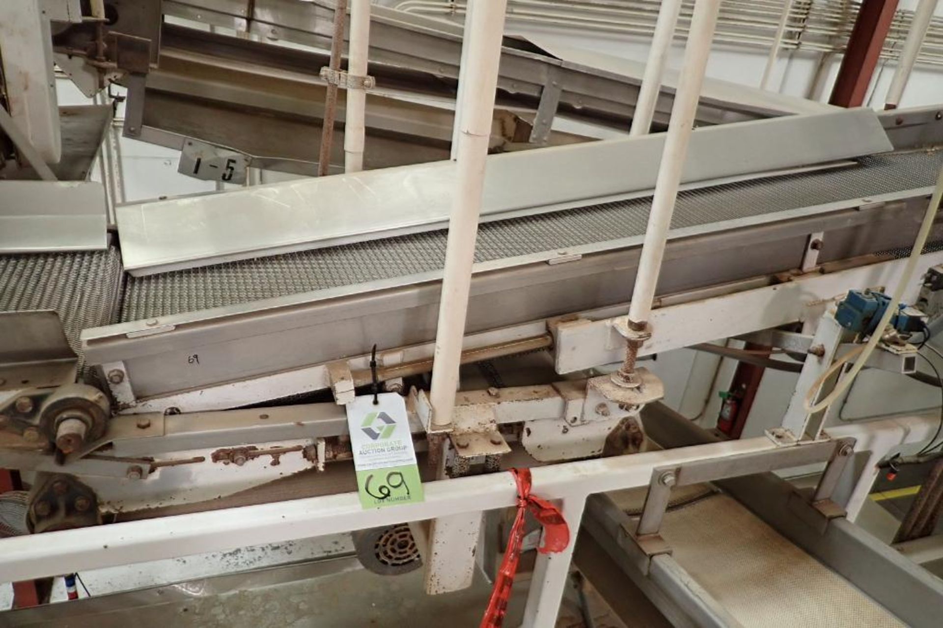 Wire belt conveyor, 150 in. long x 16 in. wide, mild steel frame, suspended from ceiling. **Rigging - Image 3 of 3