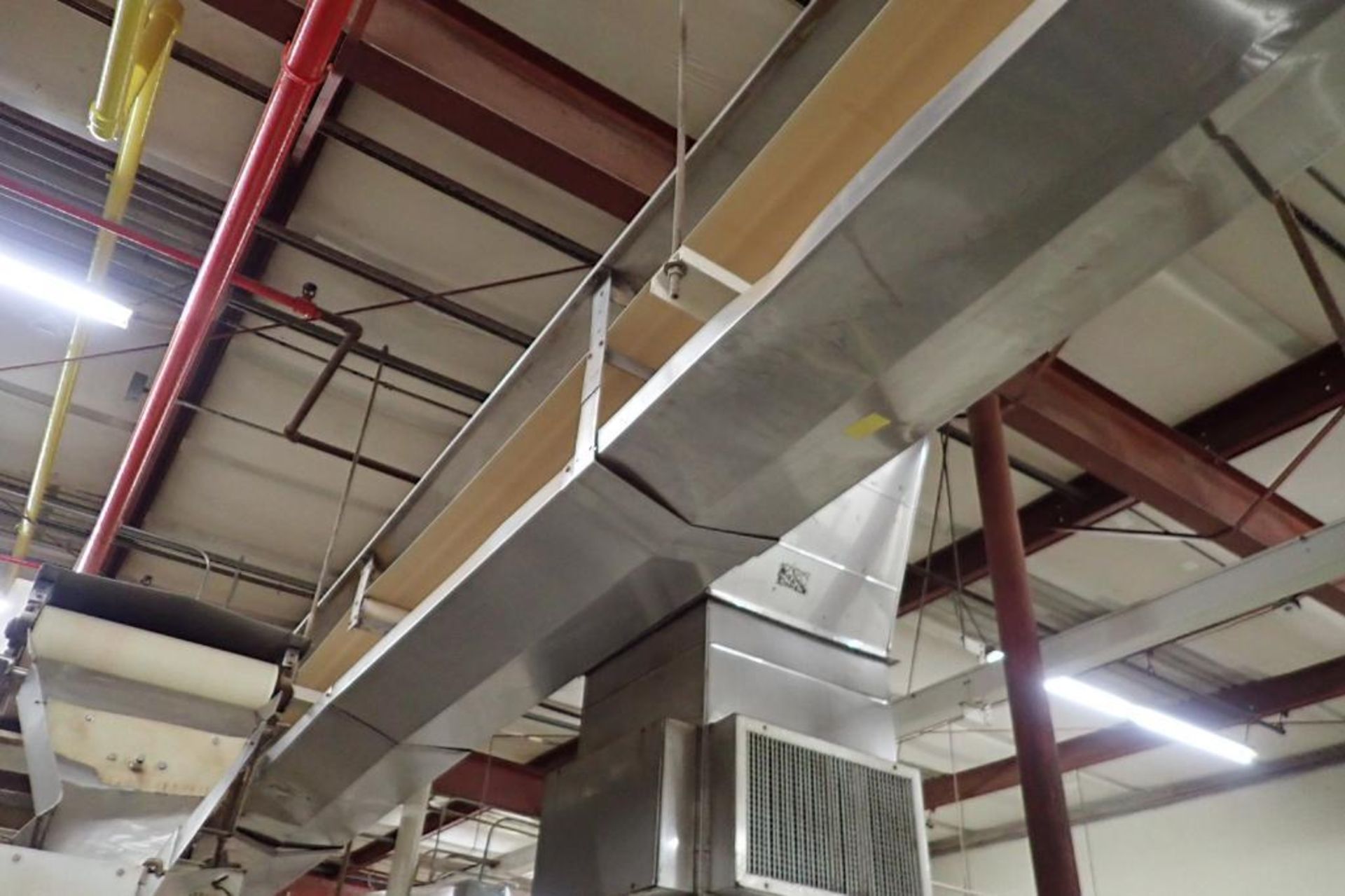 SS belt conveyor, 50 ft. long x 18 in. wide, suspended from ceiling. **Rigging Fee: $750** - Image 4 of 6