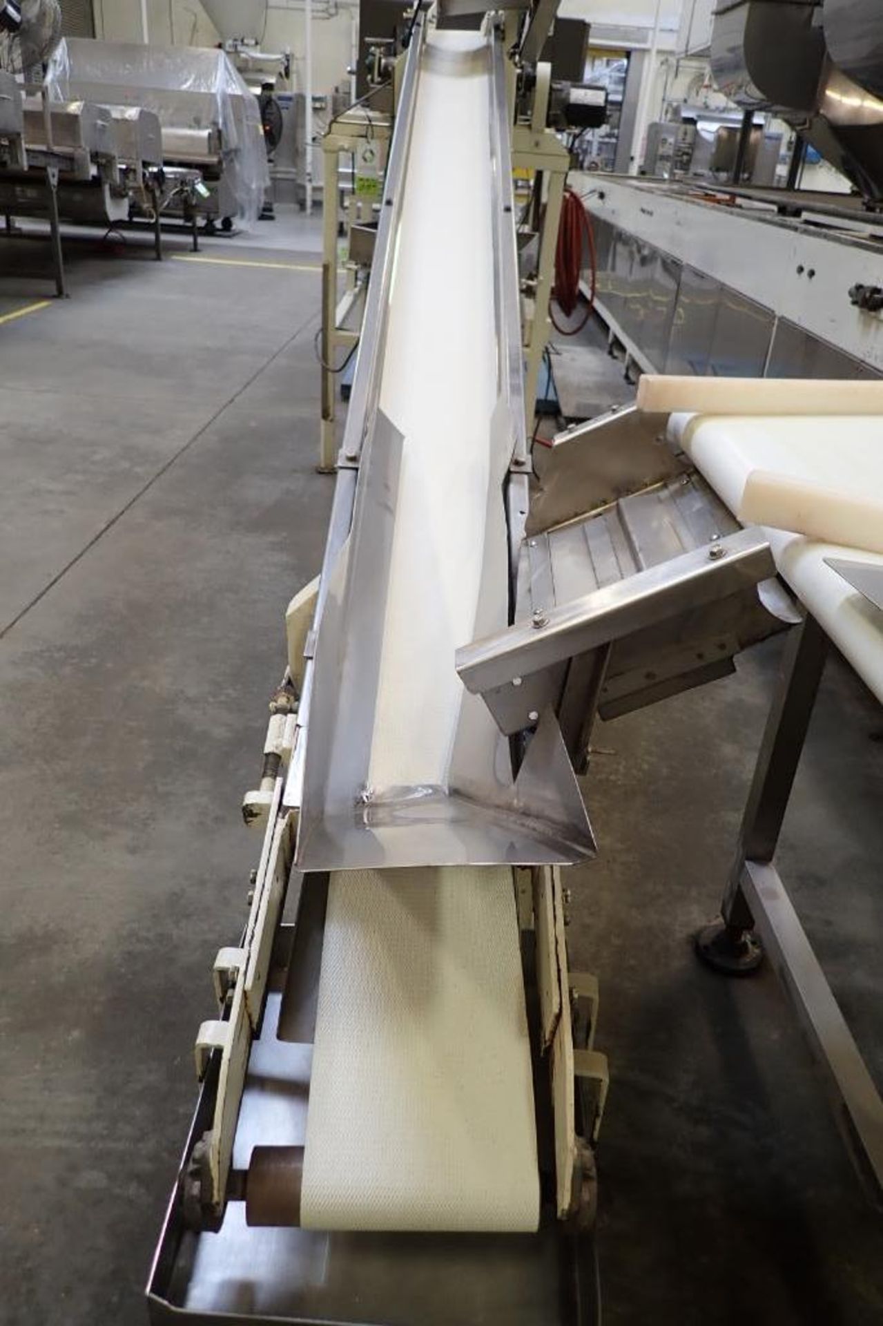 Incline belt conveyor, 12 ft. long x 8 in. wide, 24 in. infeed, 68 in. discharge, mild steel frame. - Image 5 of 6