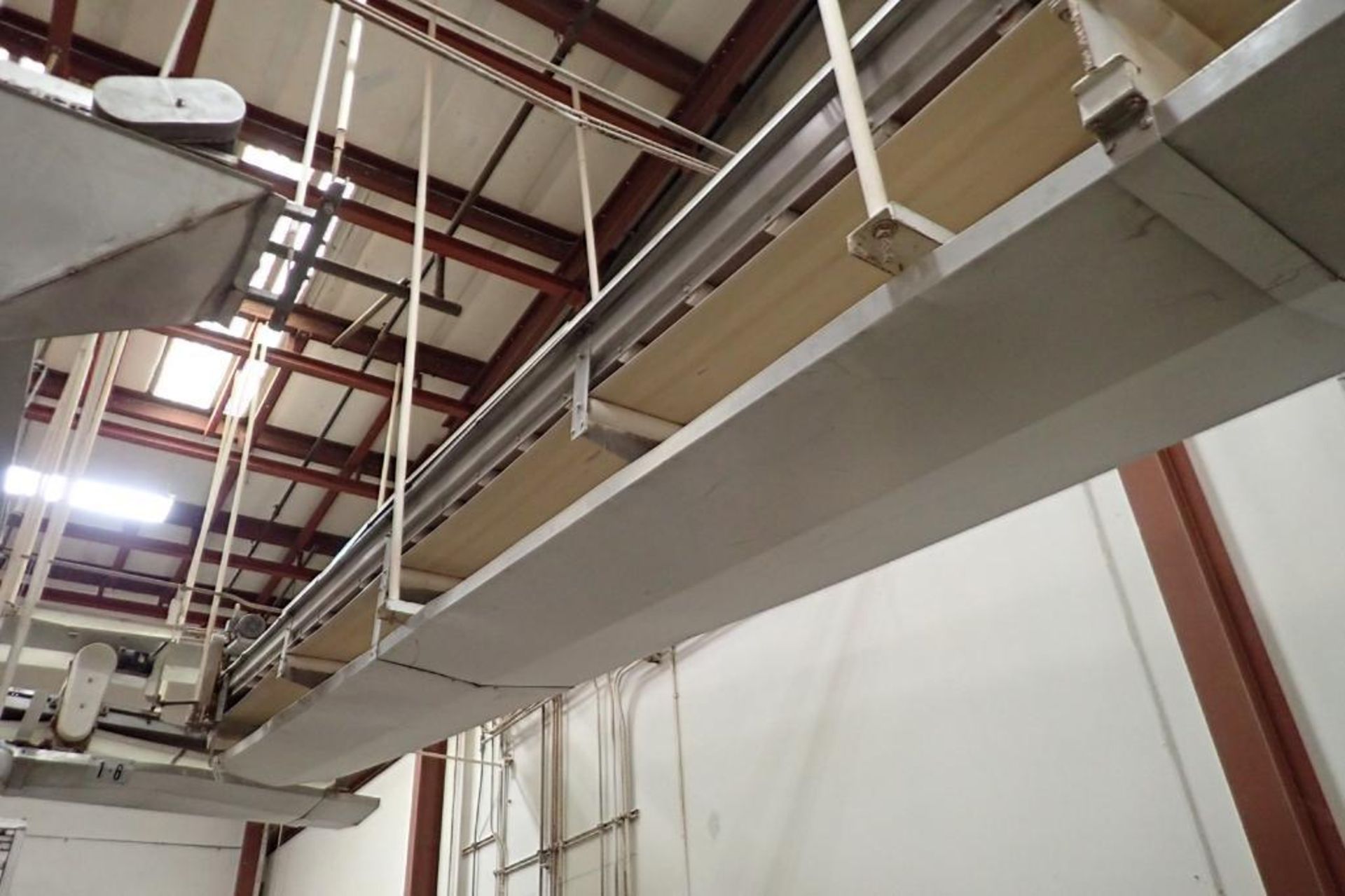 SS belt conveyor, 36 ft. long x 24 in. wide, suspended from ceiling, with motor and drive. **Rigging - Image 3 of 4