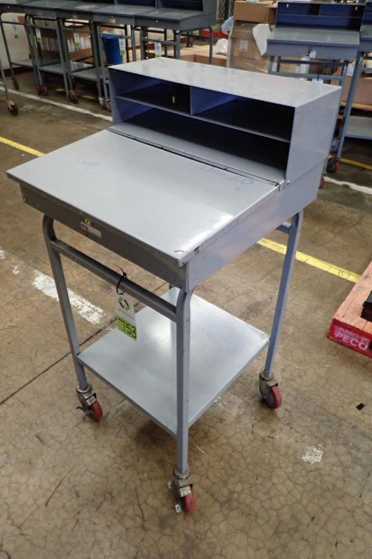 Win-Holt mild steel shipping desk on casters. **Rigging Fee: $10** - Image 2 of 3