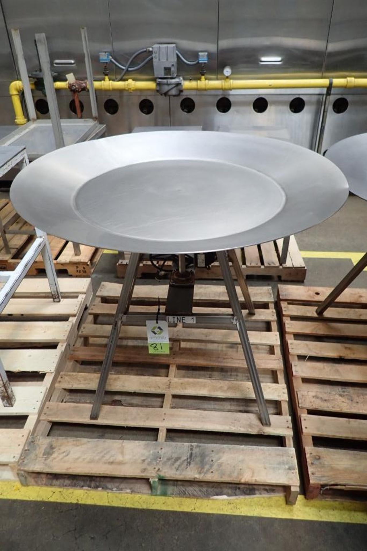 SS rotating accumulating table, 44 in dia., with drive. **Rigging Fee: $75**