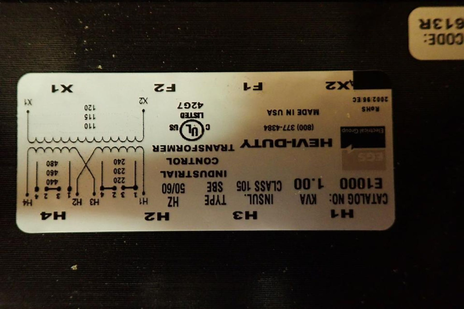 Unused EGS heavy duty industrial control transformer, primary voltage 220x460 / 230x460 / 240x480, s - Image 3 of 6