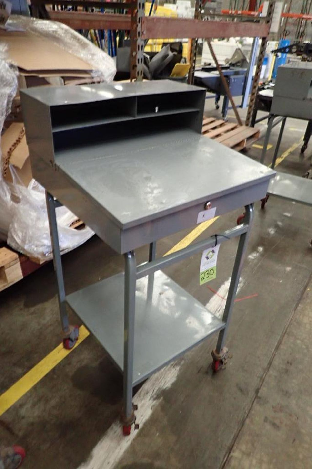 Win-Holt mild steel shipping desk on casters. **Rigging Fee: $10** - Image 2 of 3