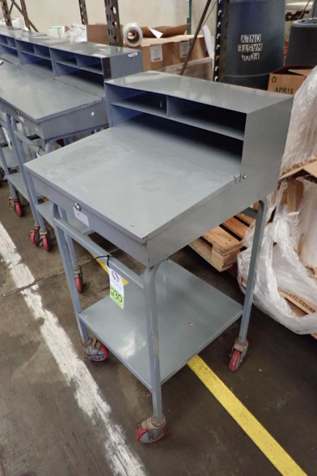 Win-Holt mild steel shipping desk on casters. **Rigging Fee: $10** - Image 3 of 3
