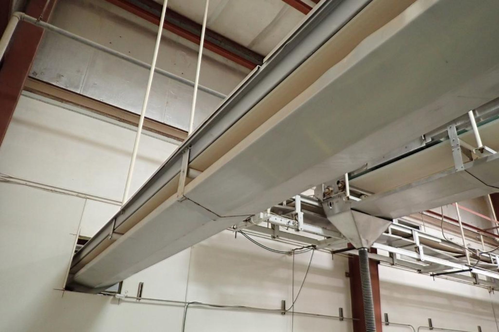 SS belt conveyor, 22 ft. long x 18 in. wide, suspended from ceiling, with motor and drive. **Rigging - Image 6 of 6