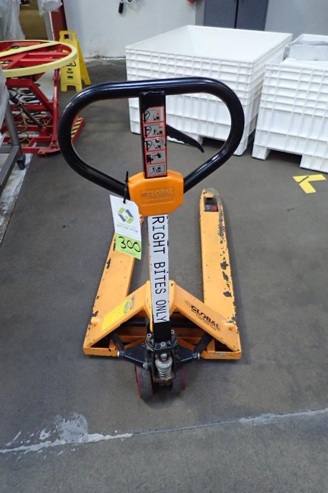 Global Industrial pallet jack, 5500 lb. capacity, SN E689045, yellow.. **Rigging Fee: $10** - Image 3 of 4