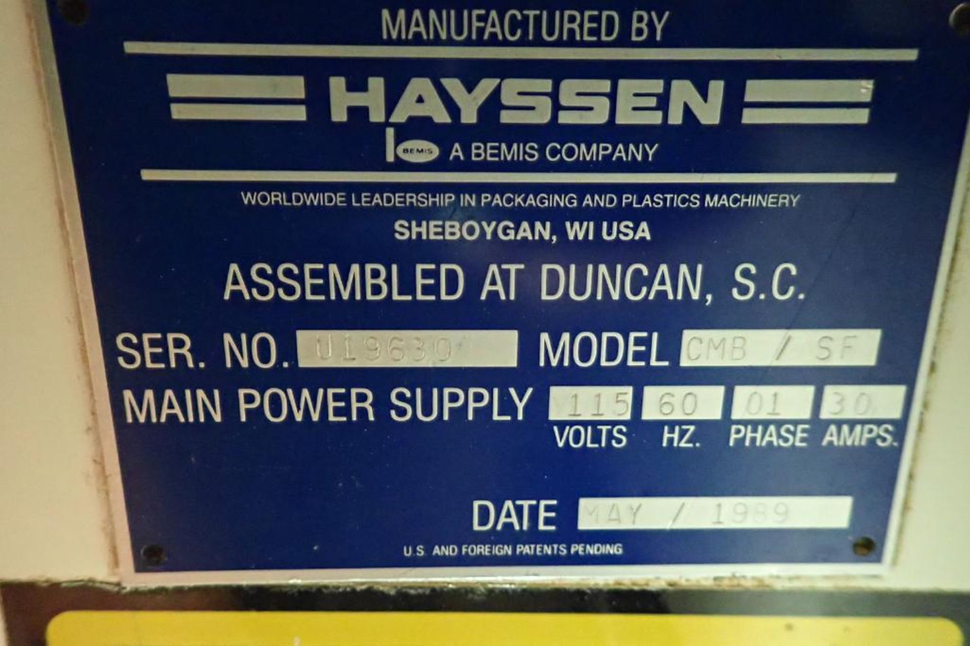 1989 Hayssen bagger, Model CMB/SF, SN: U19630, 13 in. jaws, 24 in. web. **Rigging Fee: $400** - Image 11 of 11