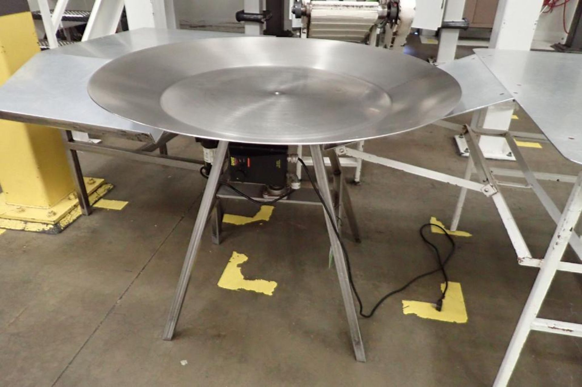 SS rotating accumulating table, 44 in dia., with drive. **Rigging Fee: $50**