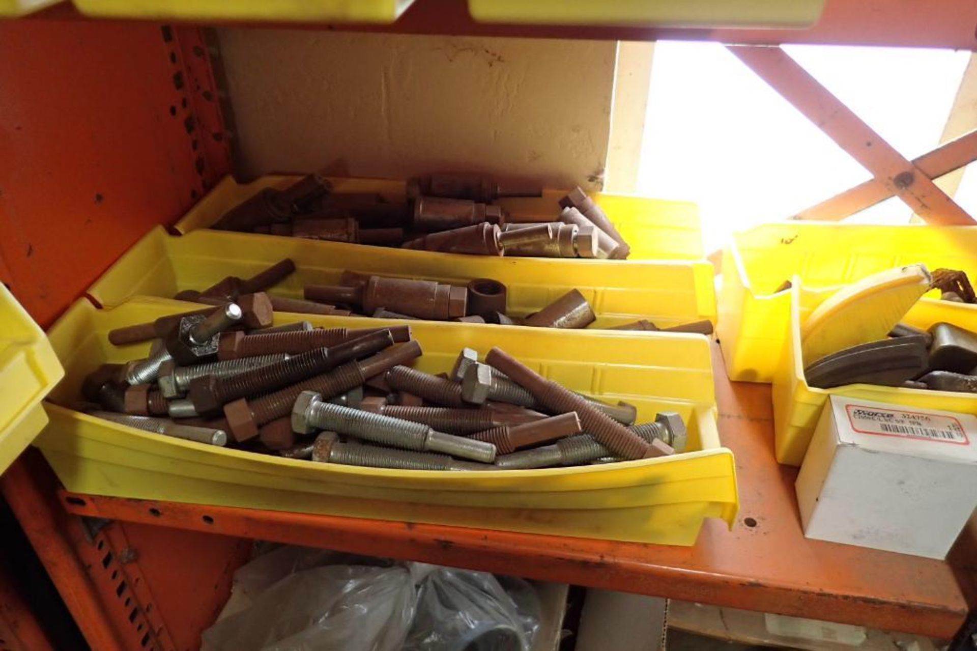 Contents only of 4 sections of shelving of assorted parts, gears, lug chain. **Rigging Fee: $150** - Image 5 of 21