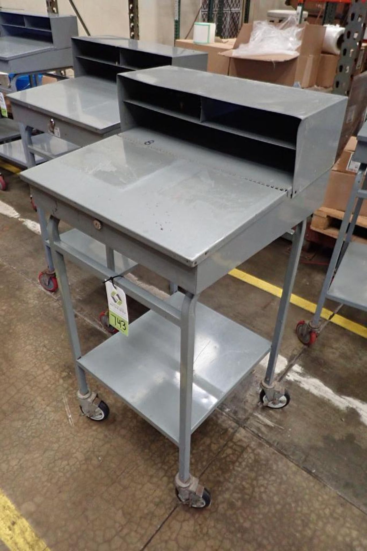 Win-Holt mild steel shipping desk on casters. **Rigging Fee: $10** - Image 2 of 3
