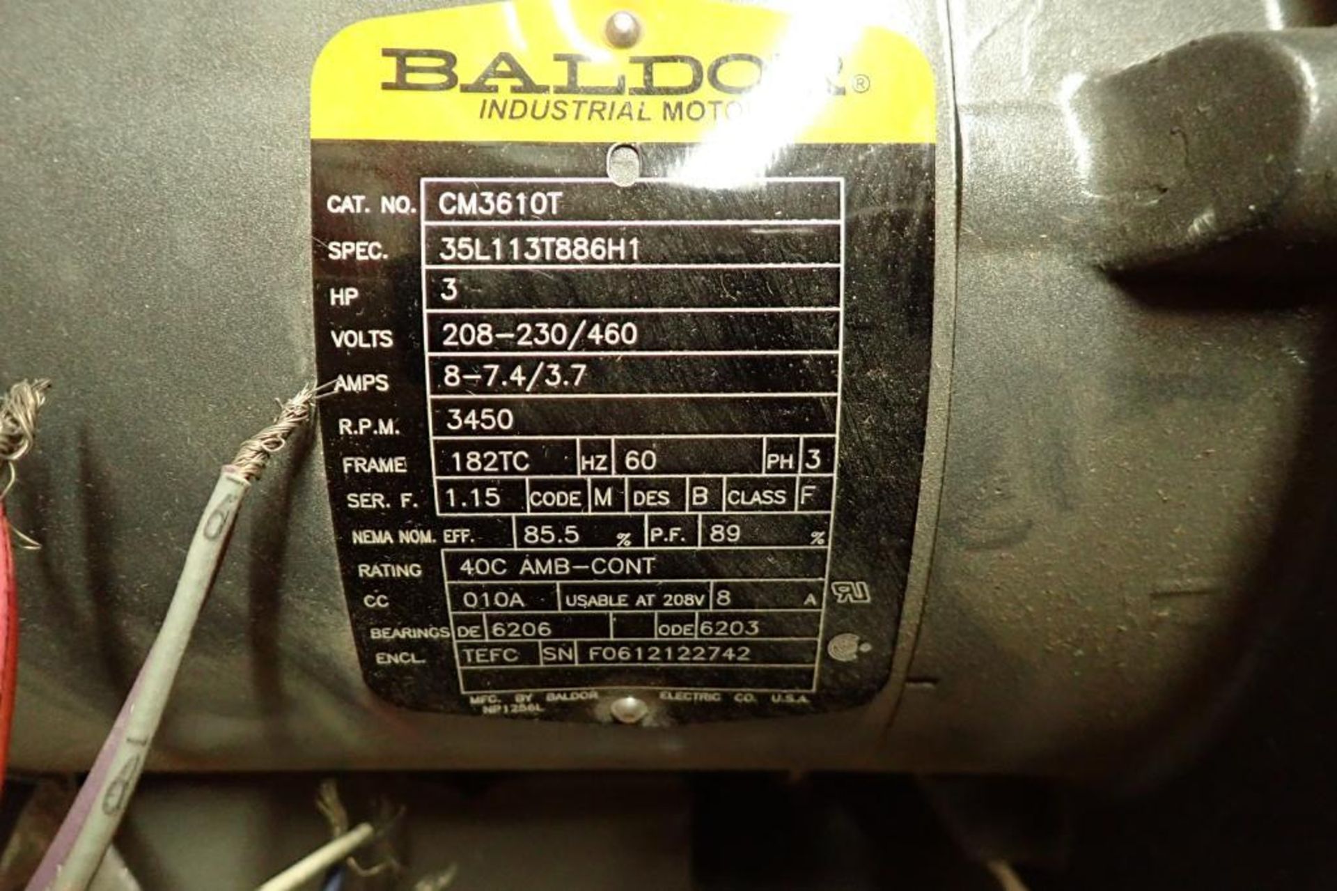 Unused Baldor AC motor, 3 hp, 3450 rpm, Frame 182T, 208-230/460 volt, 3 ph.. **Rigging Fee: $10** - Image 2 of 7