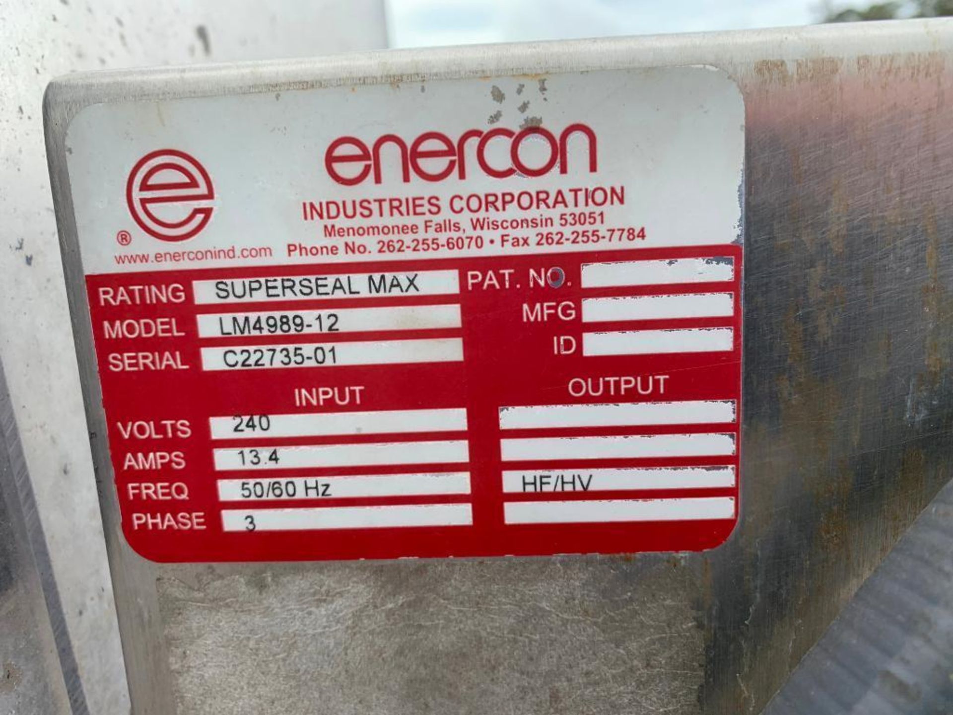 Enercon super seal max induction sealer. (Located in Faison, NC) - Image 9 of 10