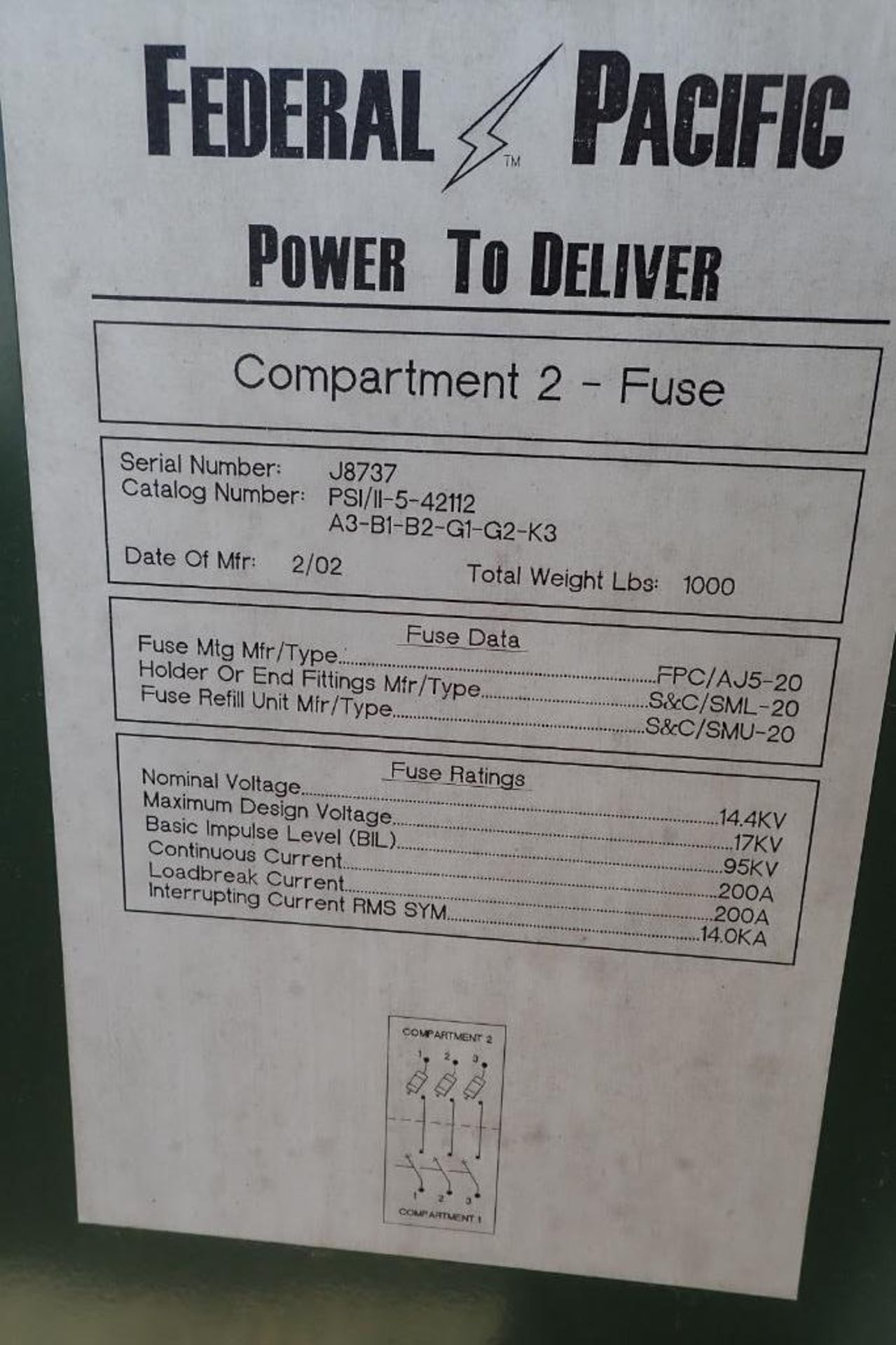 2002 Federal Pacific 14.4KV switch - (Located in Fayetteville, AR) - Image 10 of 12