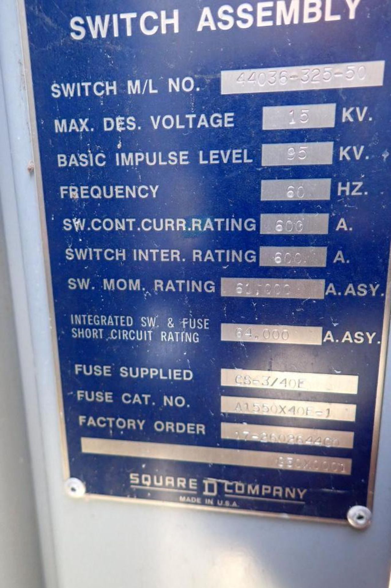 Square D 12,000 volt 3d switch - (Located in Fayetteville, AR) - Image 8 of 8