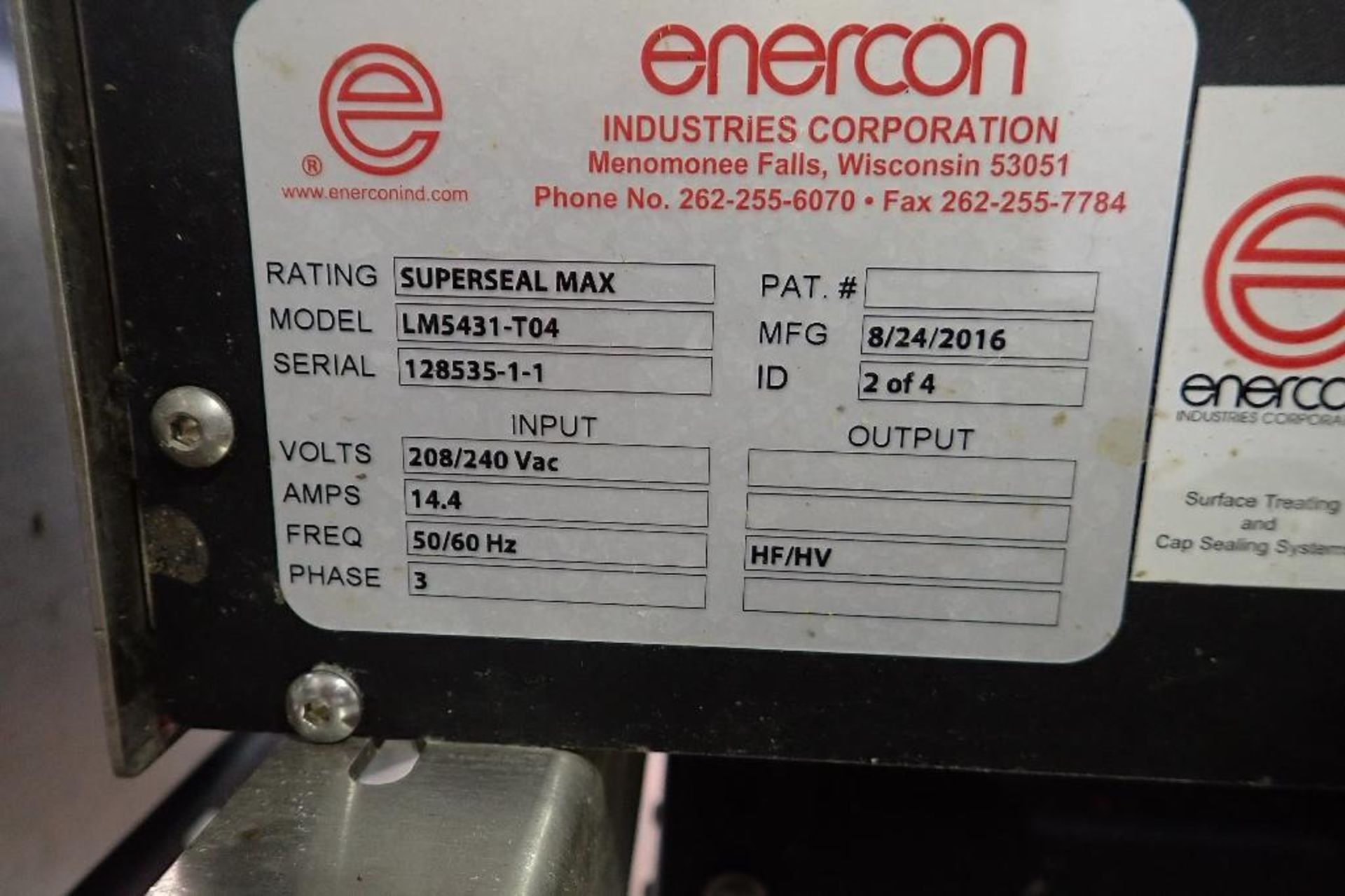 Enercon super seal max induction cap sealer - (Located in Newport, TN) - Image 3 of 5