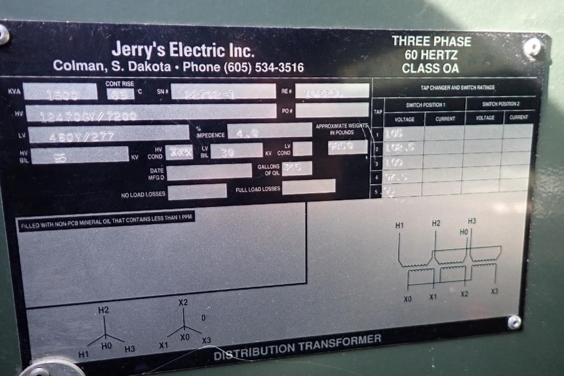 Jerry's Electric 1500KVA transformer - (Located in Fayetteville, AR) - Image 7 of 10