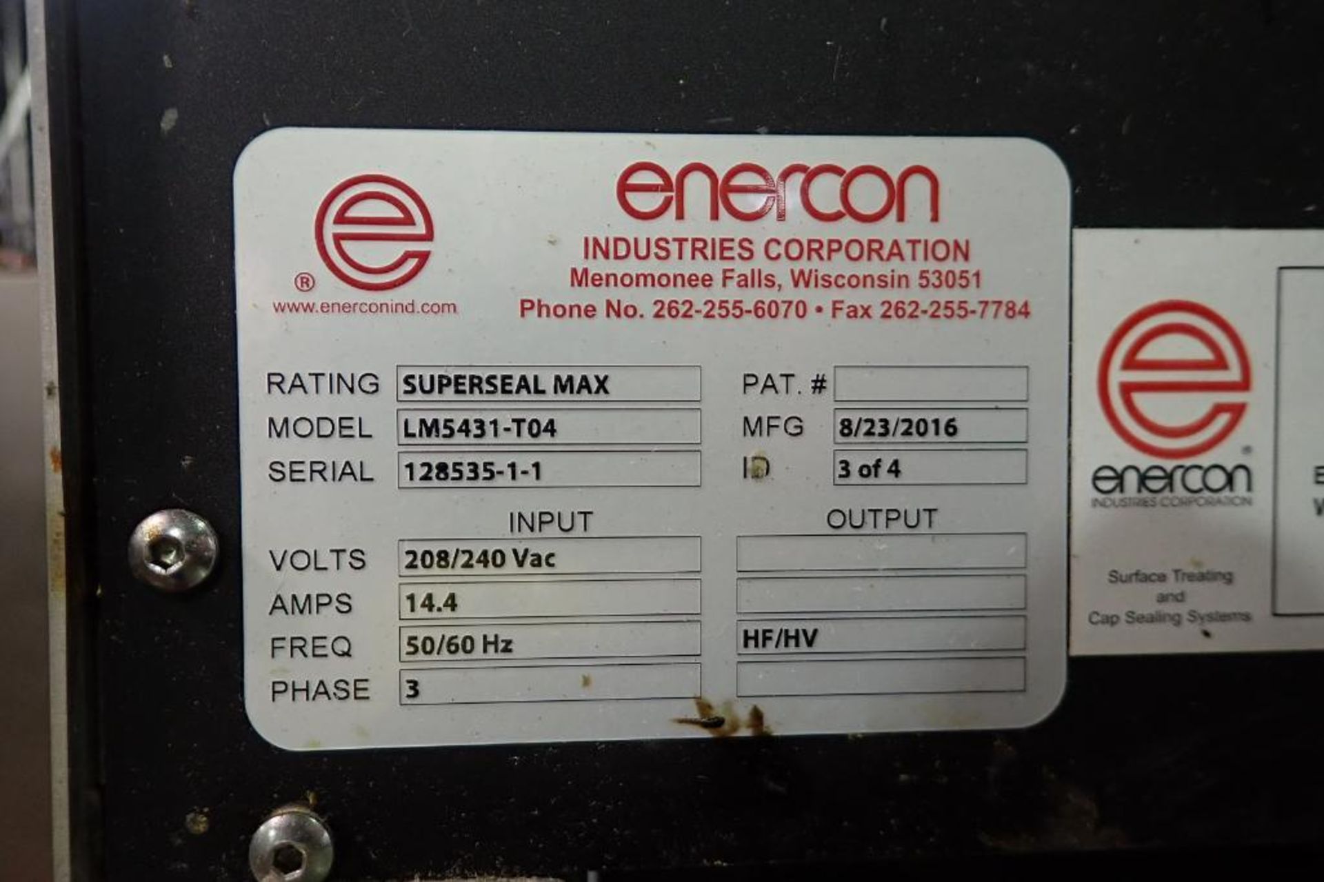 Enercon induction capper - (Located in Newport, TN) - Image 5 of 5