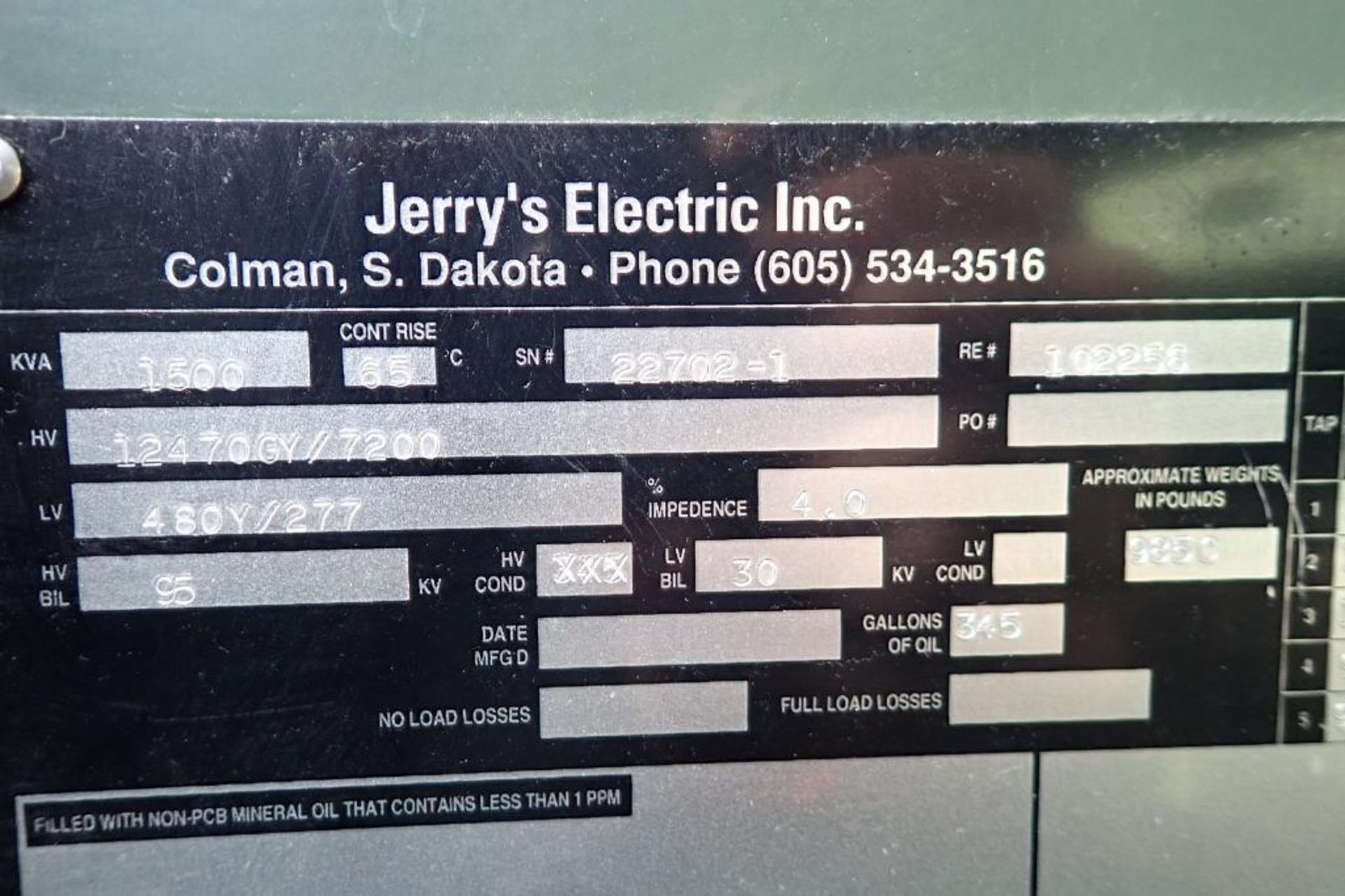 Jerry's Electric 1500KVA transformer - (Located in Fayetteville, AR) - Image 8 of 10