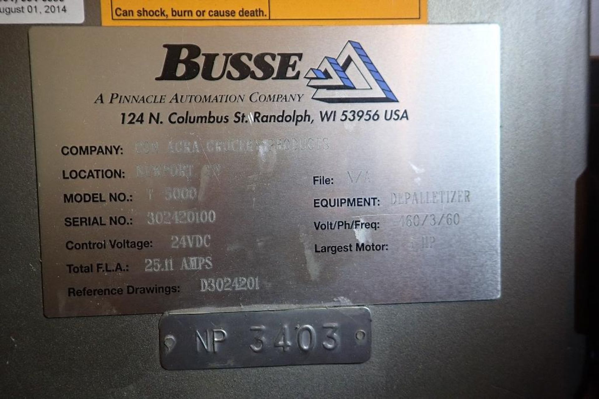 Busse depalletizer - (Located in Newport, TN) - Image 6 of 8