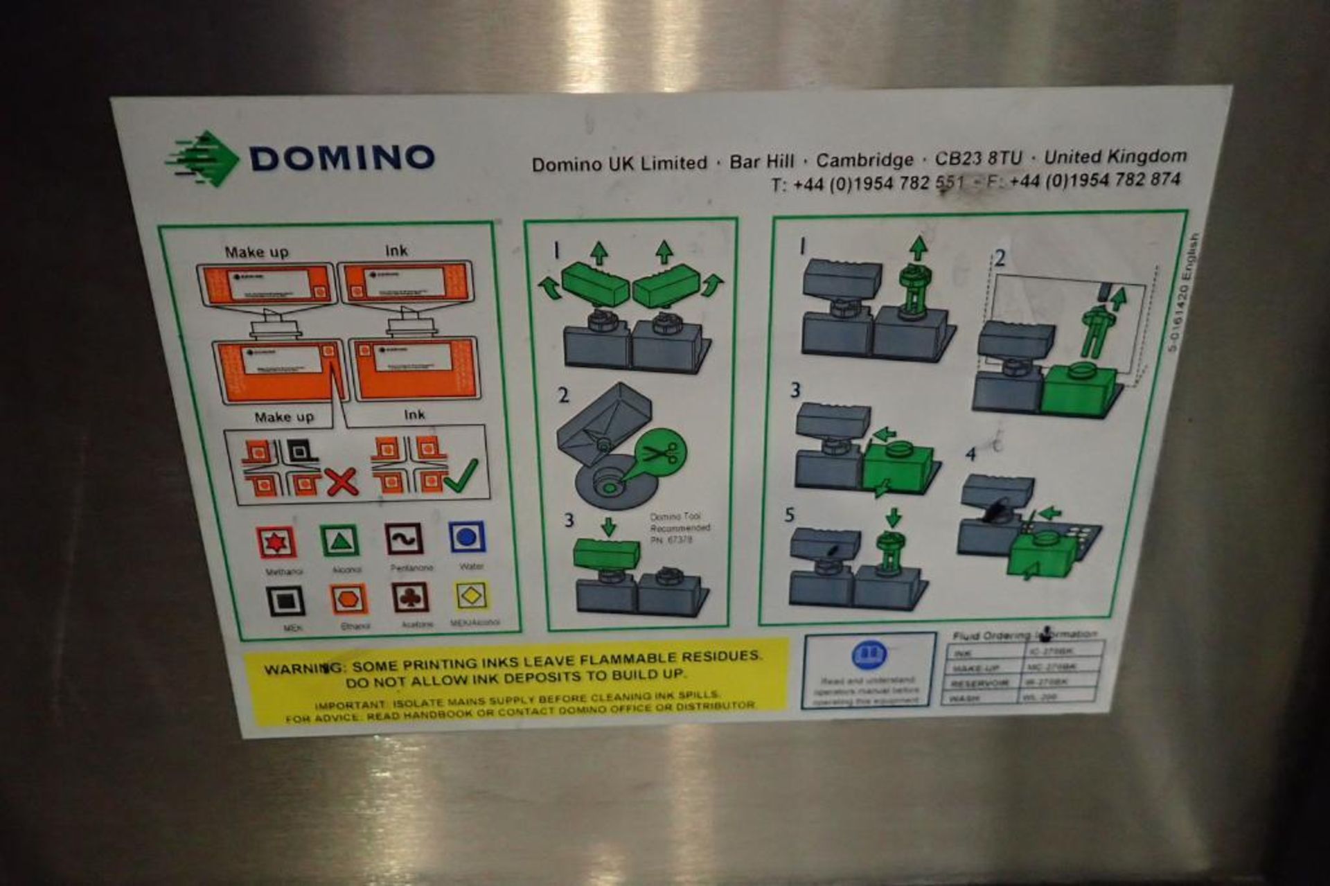 Domino ink jet coder, Model A100+, SN W1A00590, 100-120 volt/200-240 volt, with head, on SS stand on - Image 9 of 13