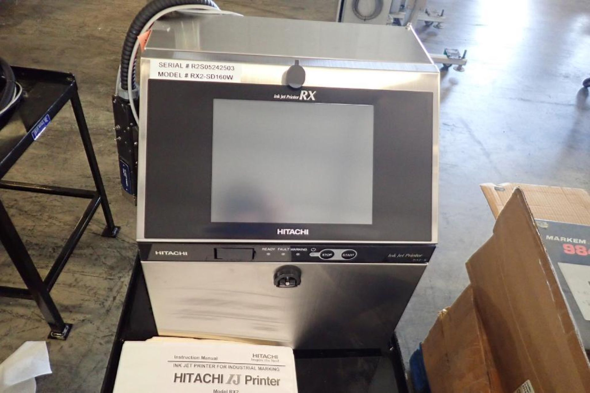 Hitachi ink jet printer, Model RX2-SD160W, SN R2S05242503, 1 ph., 100-120 volt, on stand { Rigging - Image 3 of 14