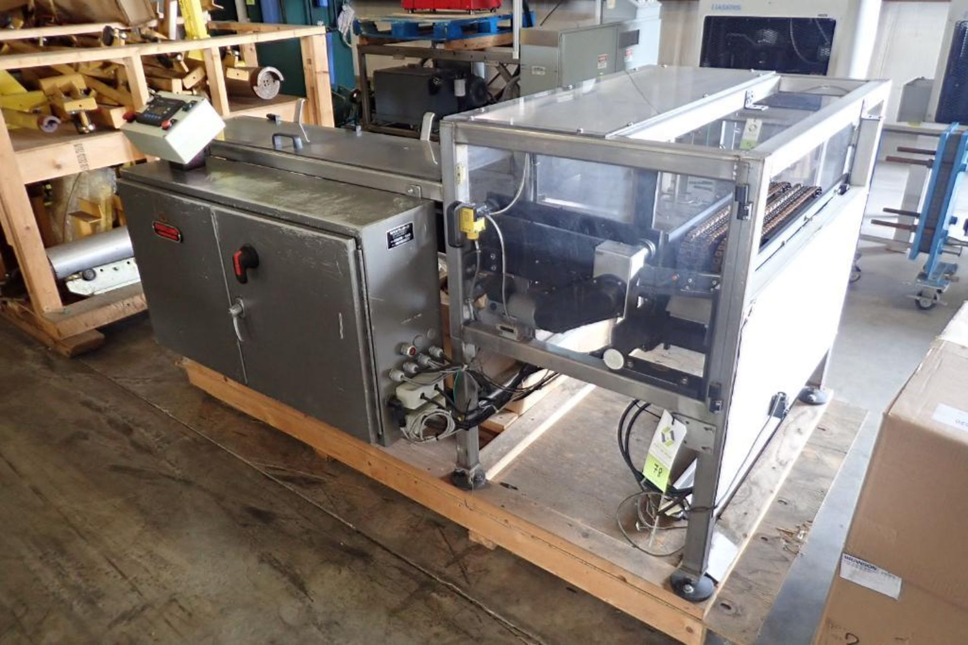 2003 Westlund 90 degree feeder, SN 793, 5 in. wide belts, Allen Bradley panelview 300 Micro {