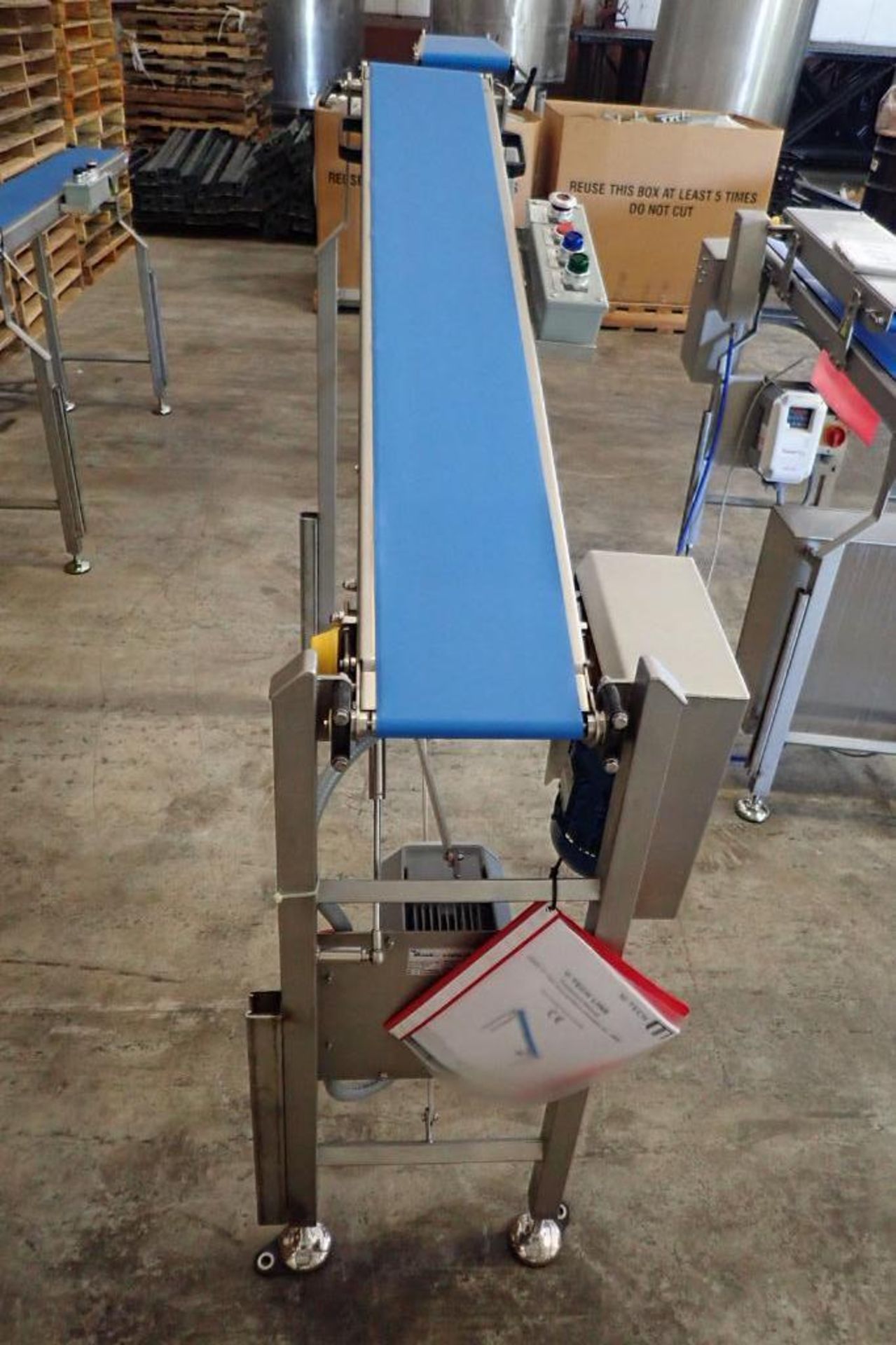 M-tech incline conveyor, blue vinyl belt 57 in. long x 7.75 in. wide x 38 in. infeed x 57 in. - Image 3 of 14