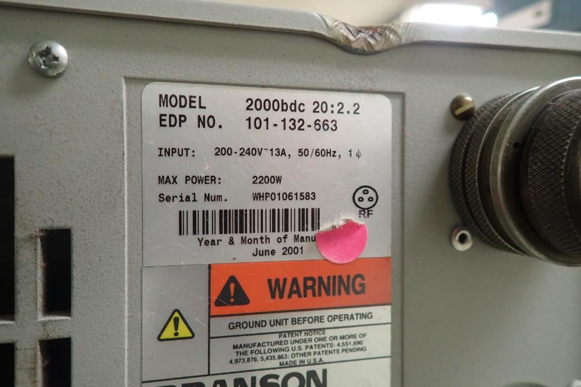 Branson 2000 ultrasonic welder, Actuator ao 3.0, 2001 Branson power supply Model 2000bdc 20:2.2 ** - Image 9 of 9