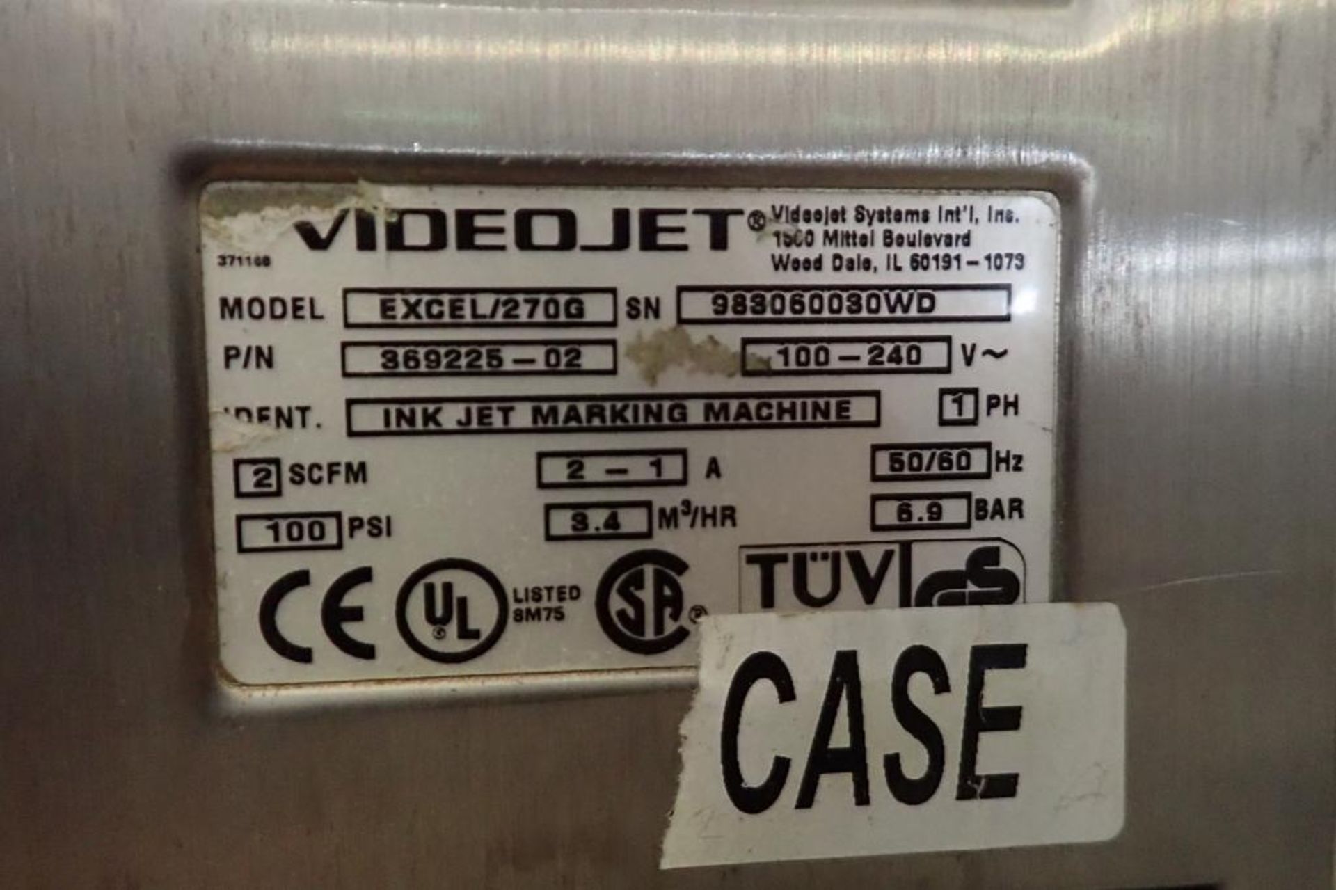 Videojet ink jet marking machine, Model excel series 270G, SN 983060030WD, 1 ph., 2 ink heads, on - Image 10 of 10