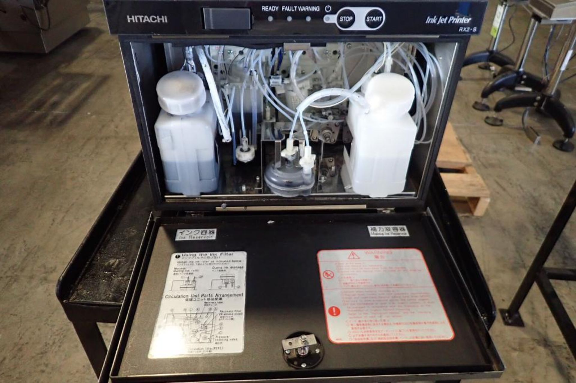 Hitachi ink jet printer, Model RX2-SD160W, SN R2S05244503, 1 ph., 100-120 volt, on stand { Rigging - Image 4 of 12