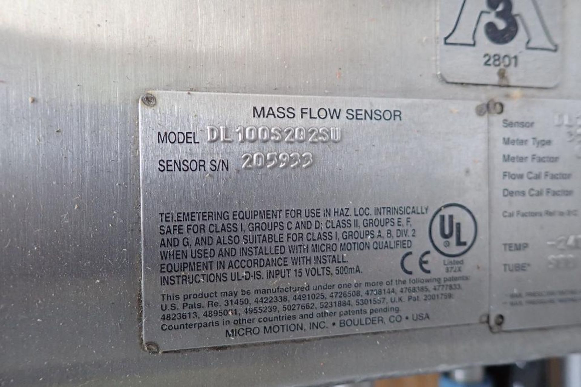 Micro Motion mass flow sensor - (Located in Fayetteville, AR) - Image 4 of 5