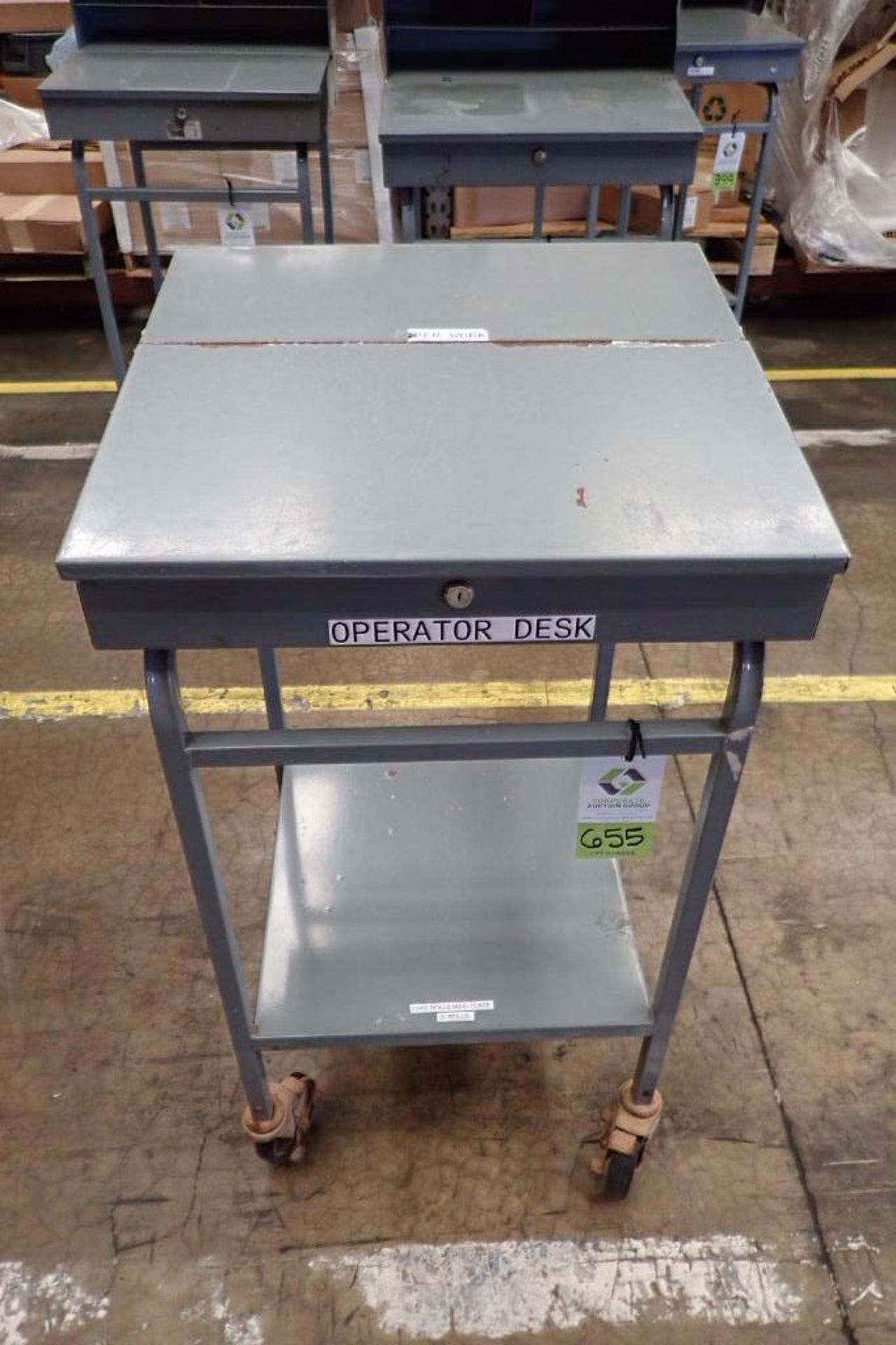 Win-Holt mild steel desk on casters. {Located in Visalia, CA}