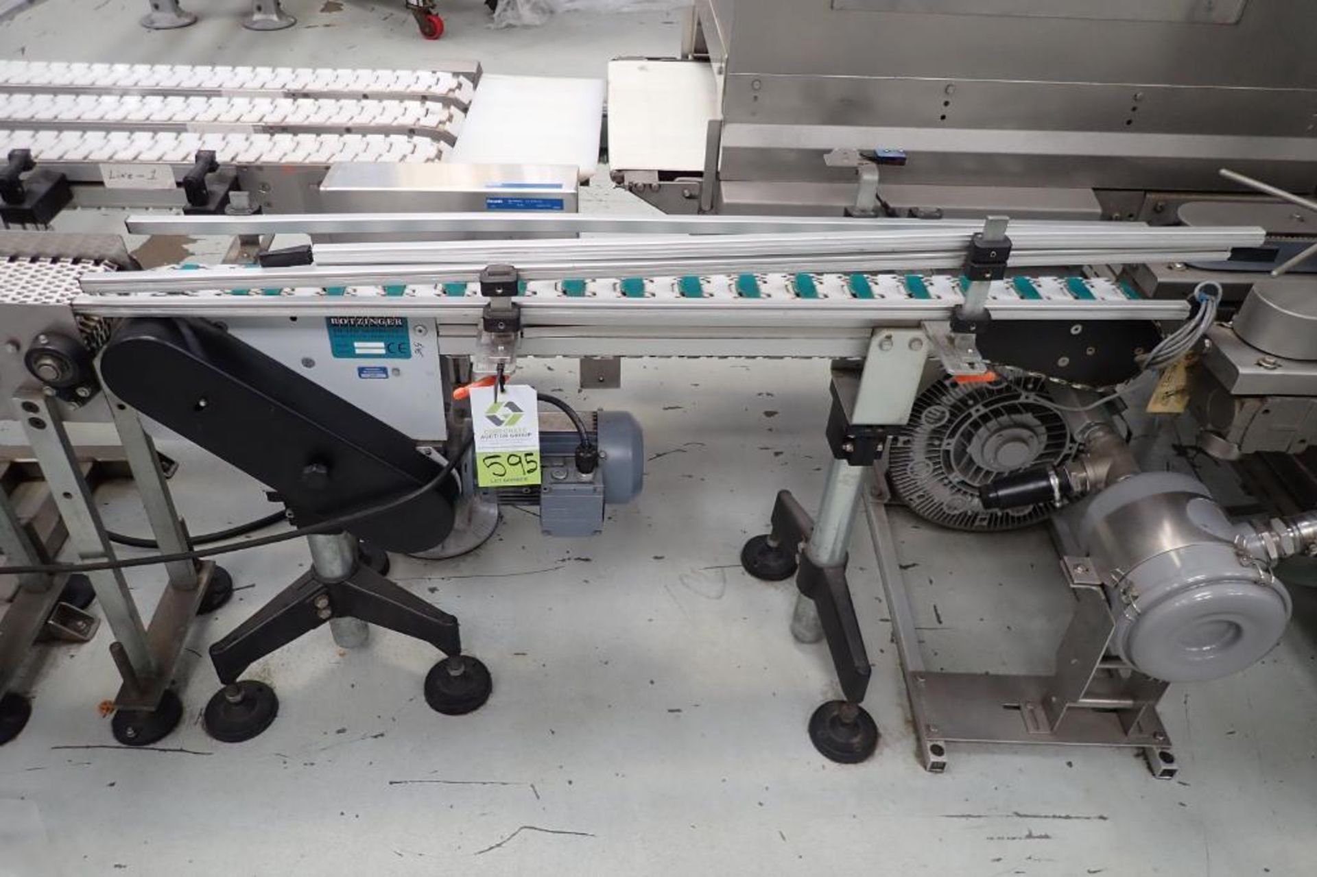 Rotzinger plastic chain conveyor. {Located in Visalia, CA}