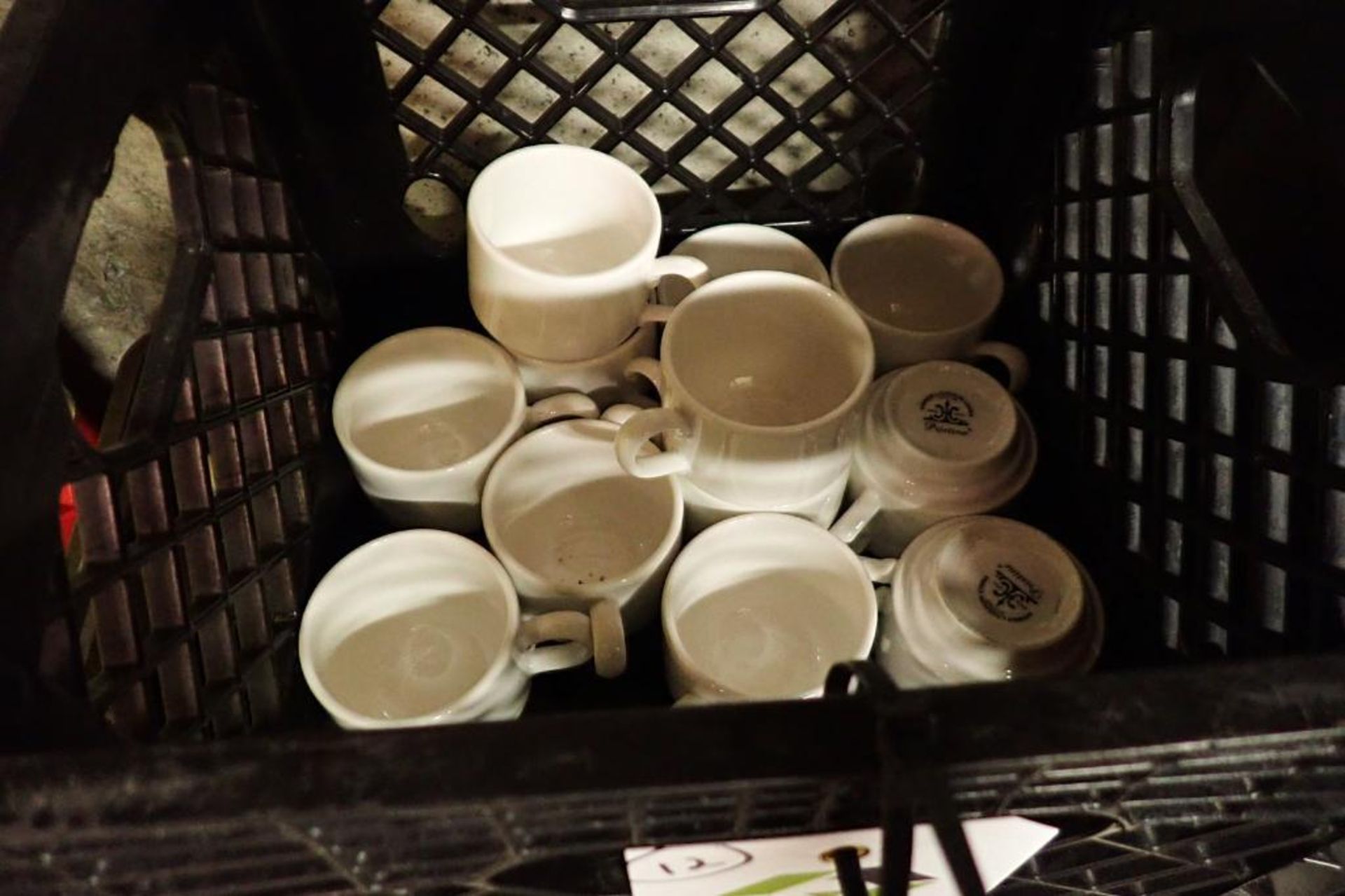 Stackable plastic rack with Homer Laughlin china coffee cups - Image 4 of 7