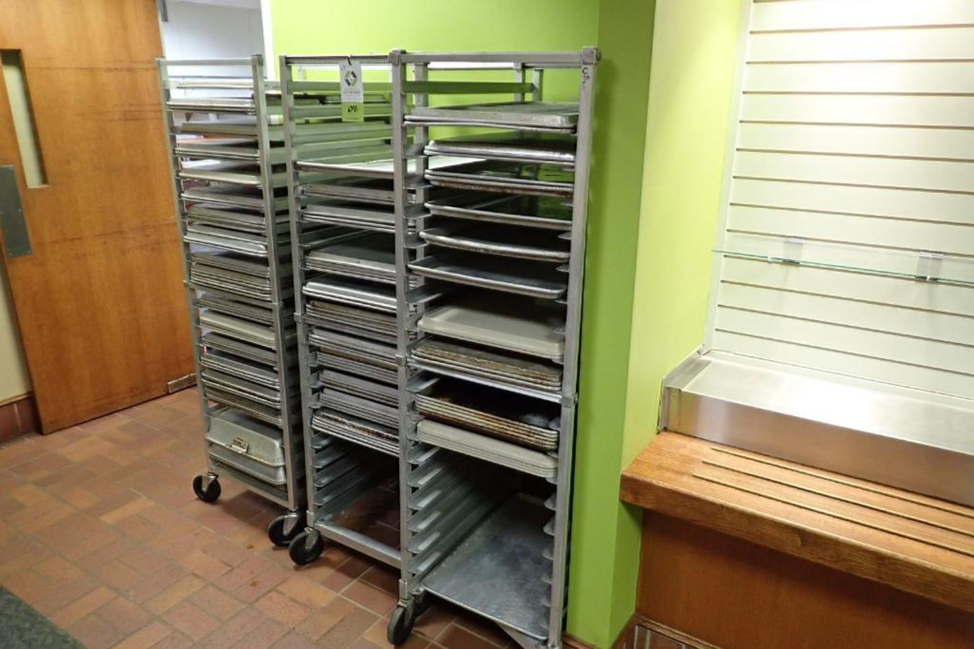 Aluminum bakery racks with bakery pans - Image 3 of 3