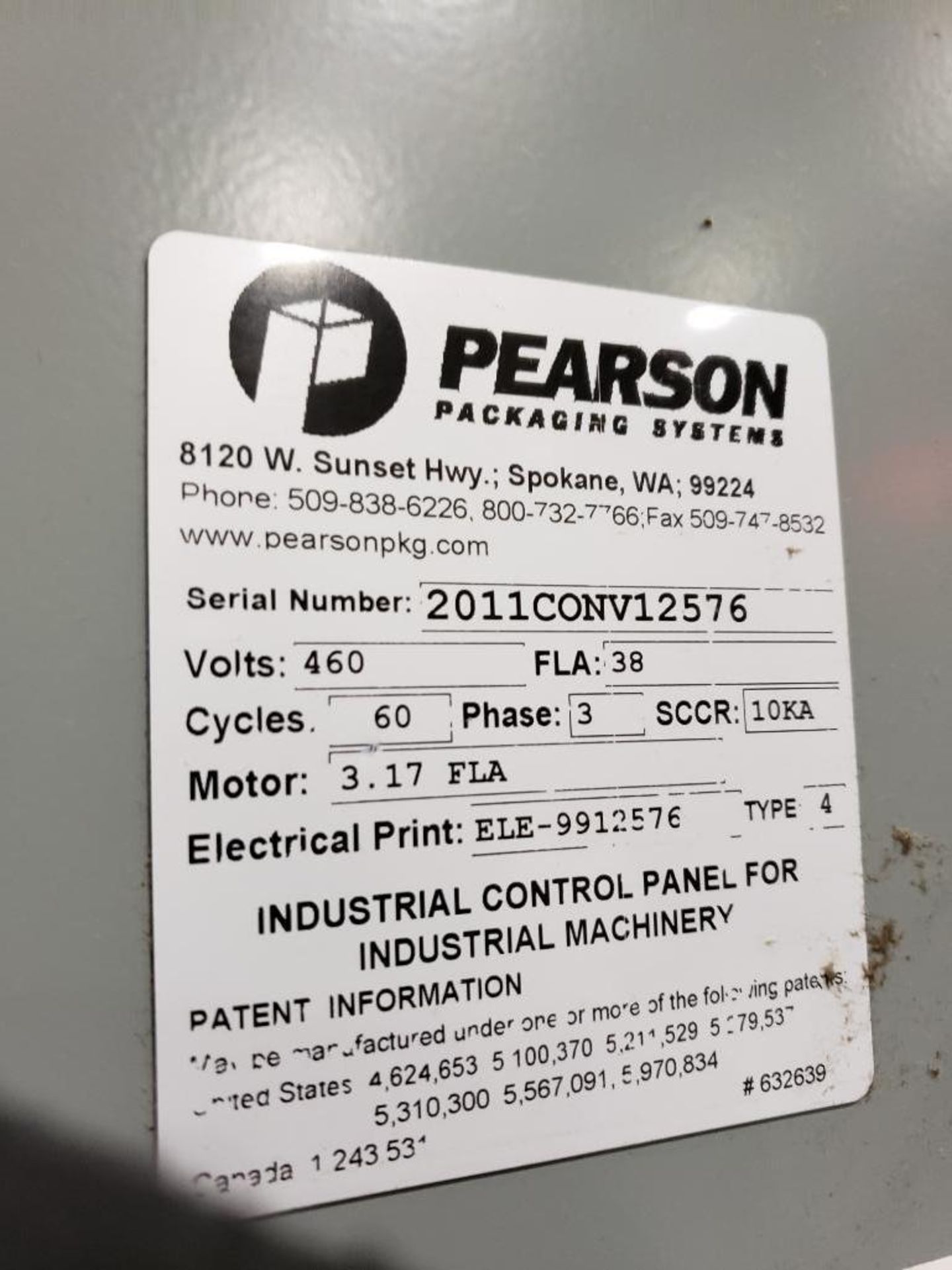 2011 Pearson case conveyor control panel {Located in Darien, WI} - Image 3 of 3