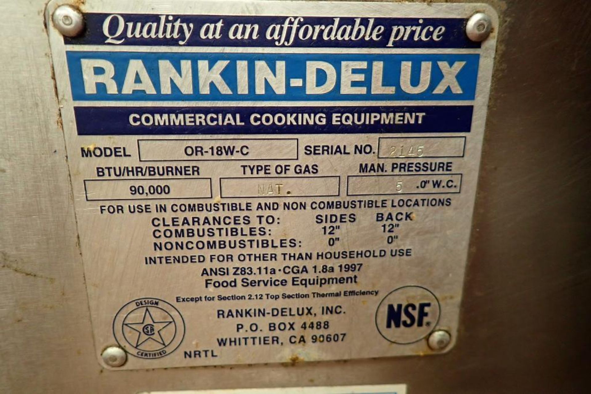 Rankin-Delux single burner commercial wok, Model OR-18W-C, SN 2145, natural gas, 18 in. wide x 20 in - Image 3 of 4