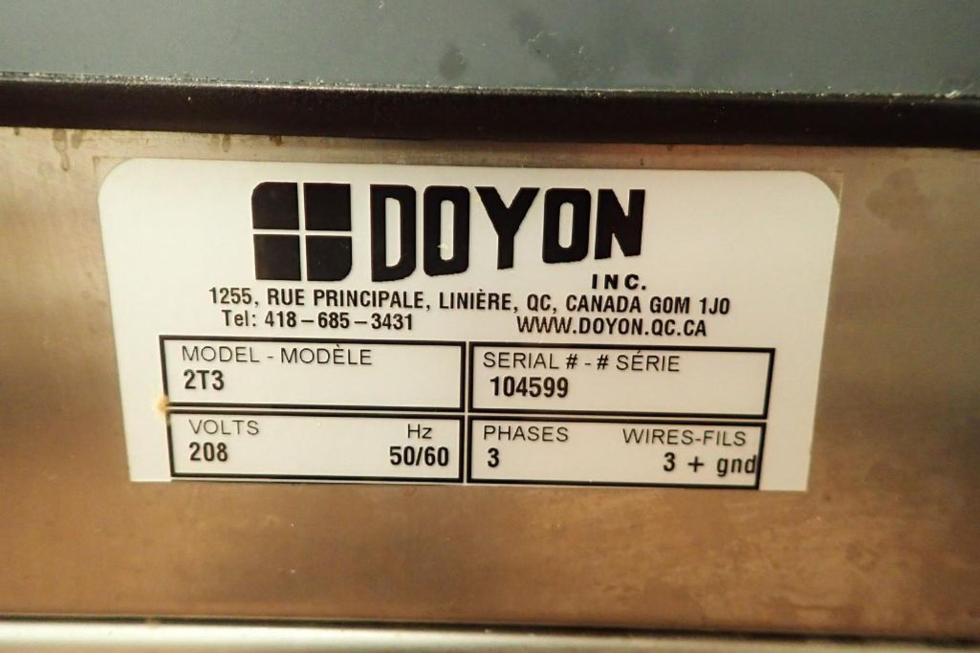 Doyon SM 3 tier oven, Model 2T3, SN 104599, 208 volt, 3 phase, 54 in. wide x 39 in. deep x 73 in. ta - Image 6 of 7