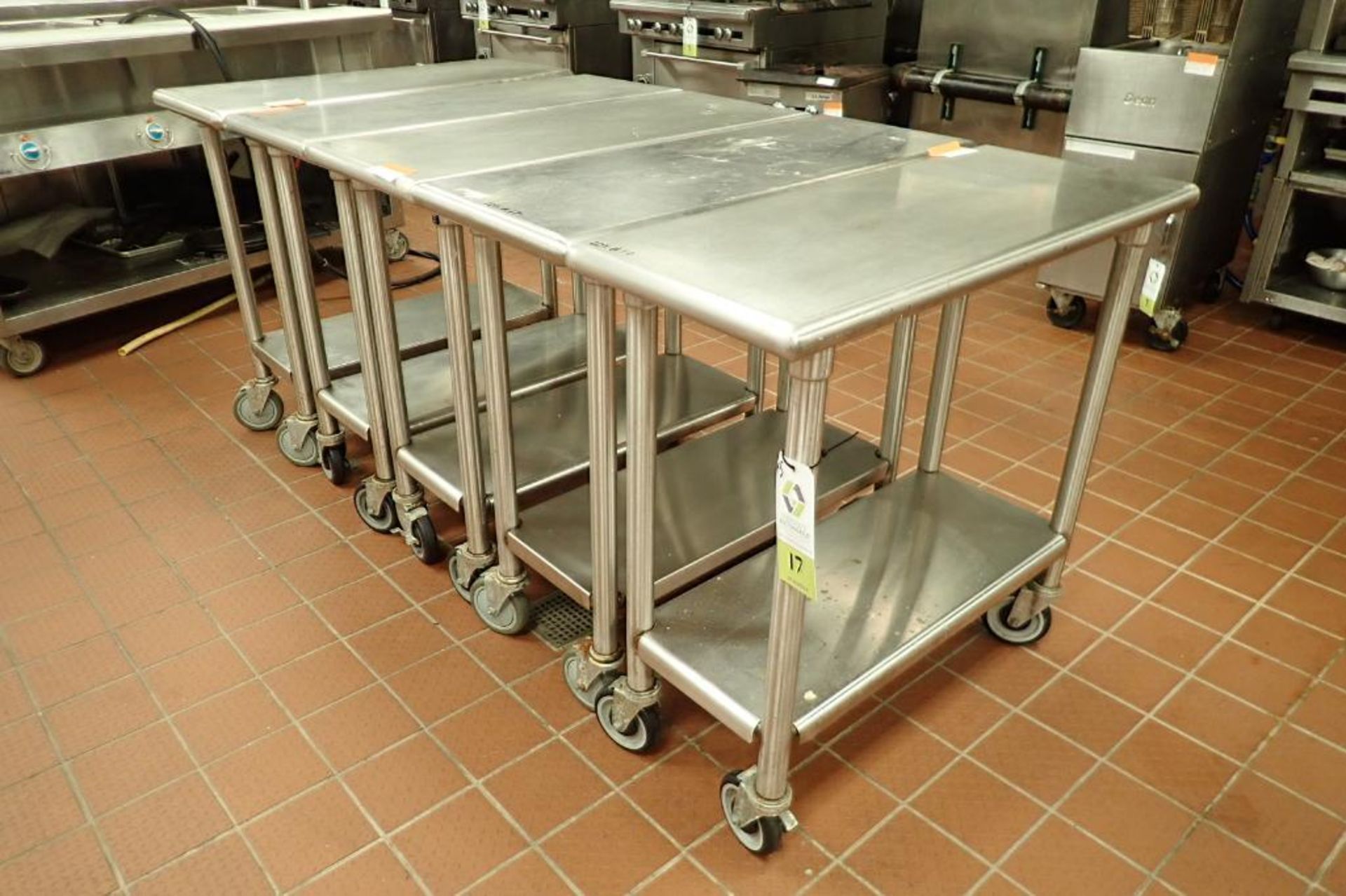 SS tables, 36 in. long x 15 in. wide x 34 in. tall, on casters - Image 2 of 3