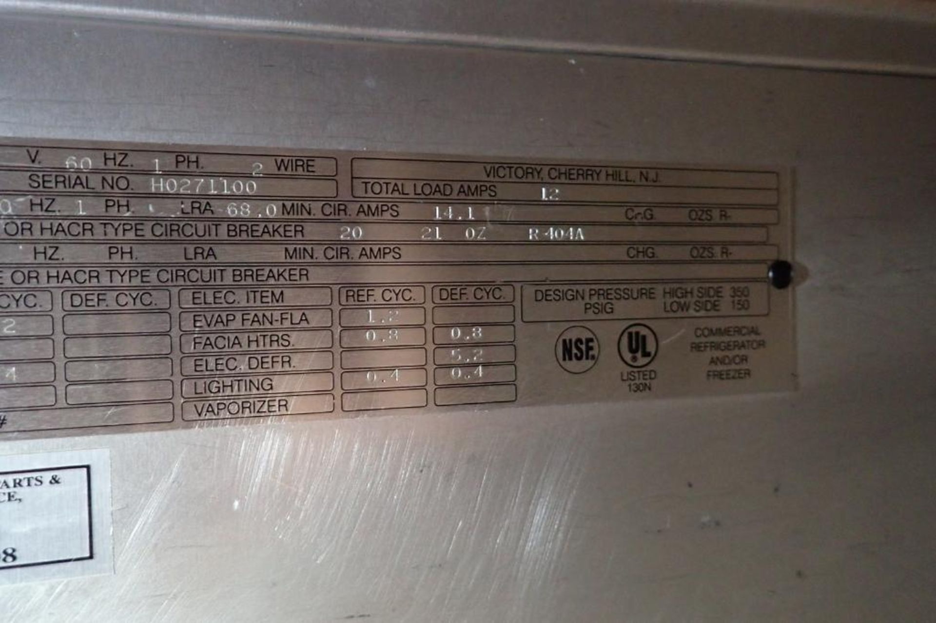 Victory 2 door freezer, Model FSA-2D-S7, SN H0271100, 52 in. wide x 32 in. deep x 84 in. tall, on ca - Image 5 of 6