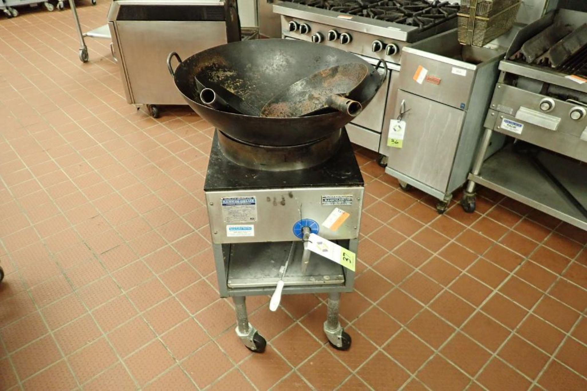 Rankin-Delux single burner commercial wok, Model OR-18W-C, SN 2145, natural gas, 18 in. wide x 20 in