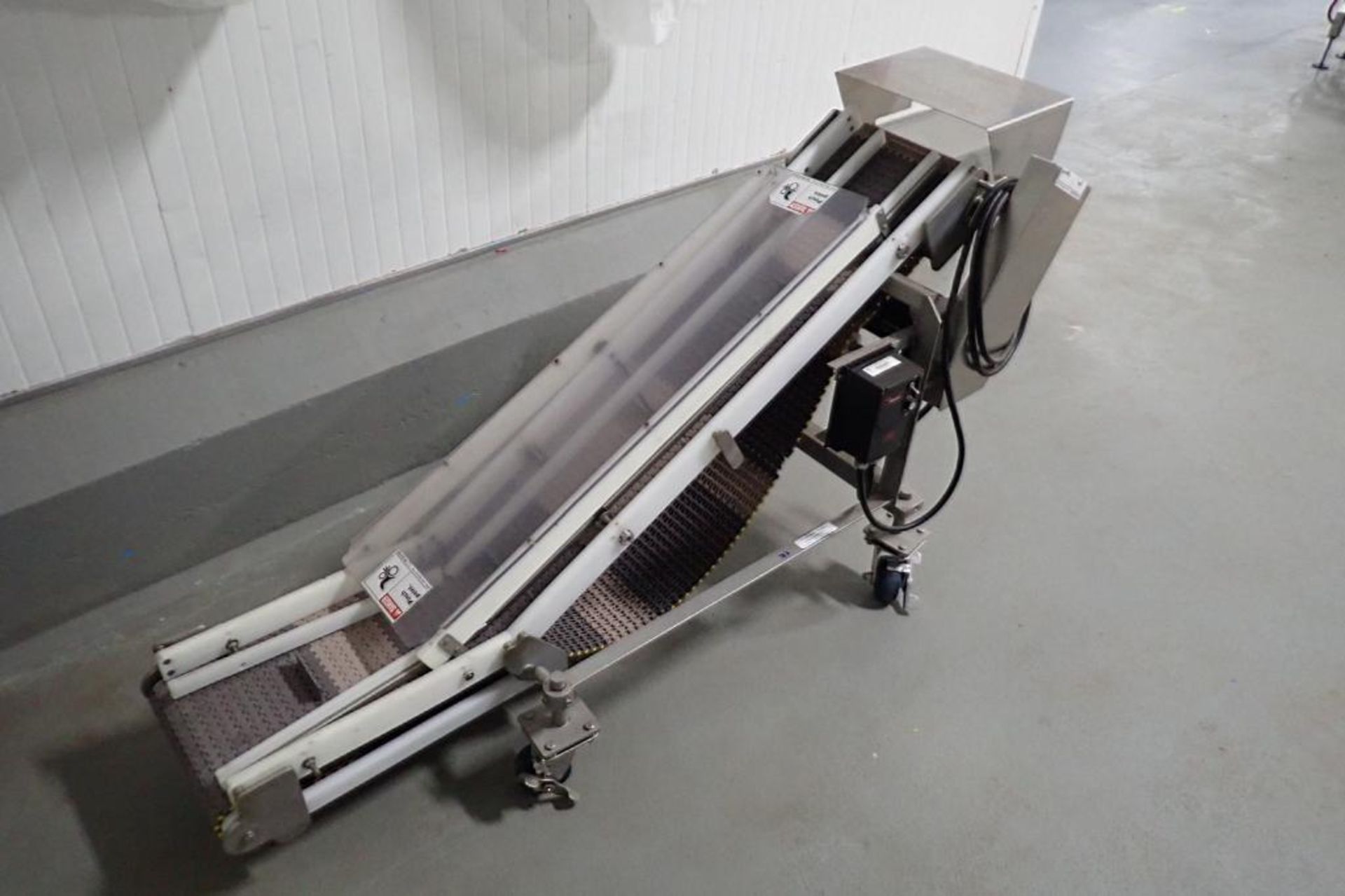 Incline conveyor, 68 in. long x 12 in. wide x 12 in. infeed x 33 in. discharge, cleated belt, 12 in. - Image 2 of 8