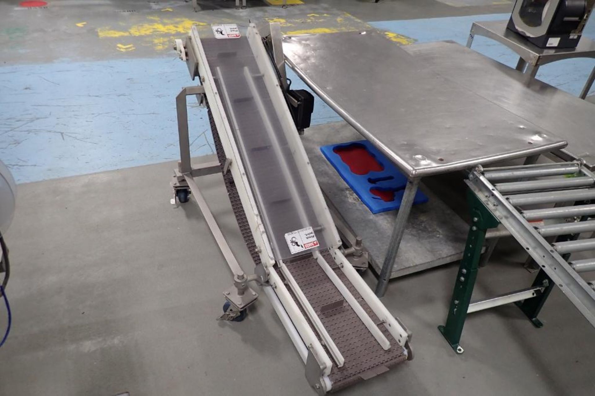 Incline conveyor, 68 in. long x 12 in. wide x 12 in. infeed x 33 in. discharge, cleated belt, 12 in. - Image 2 of 6